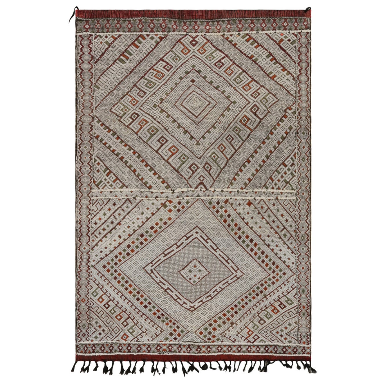 Marokkanischer Zayane-Kelim-Teppich aus weißem Weiß im Vintage-Stil mit geometrischem Muster, von Rug & Kili
