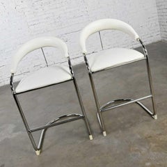 White Vinyl & Chrome Model SS33 Cantilever Barstools Anton Lorenz for Thonet