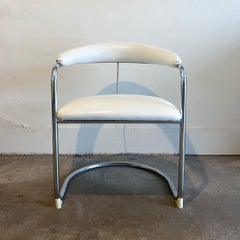 White Vinyl & Chrome Model SS33 Style Cantilever Chair
