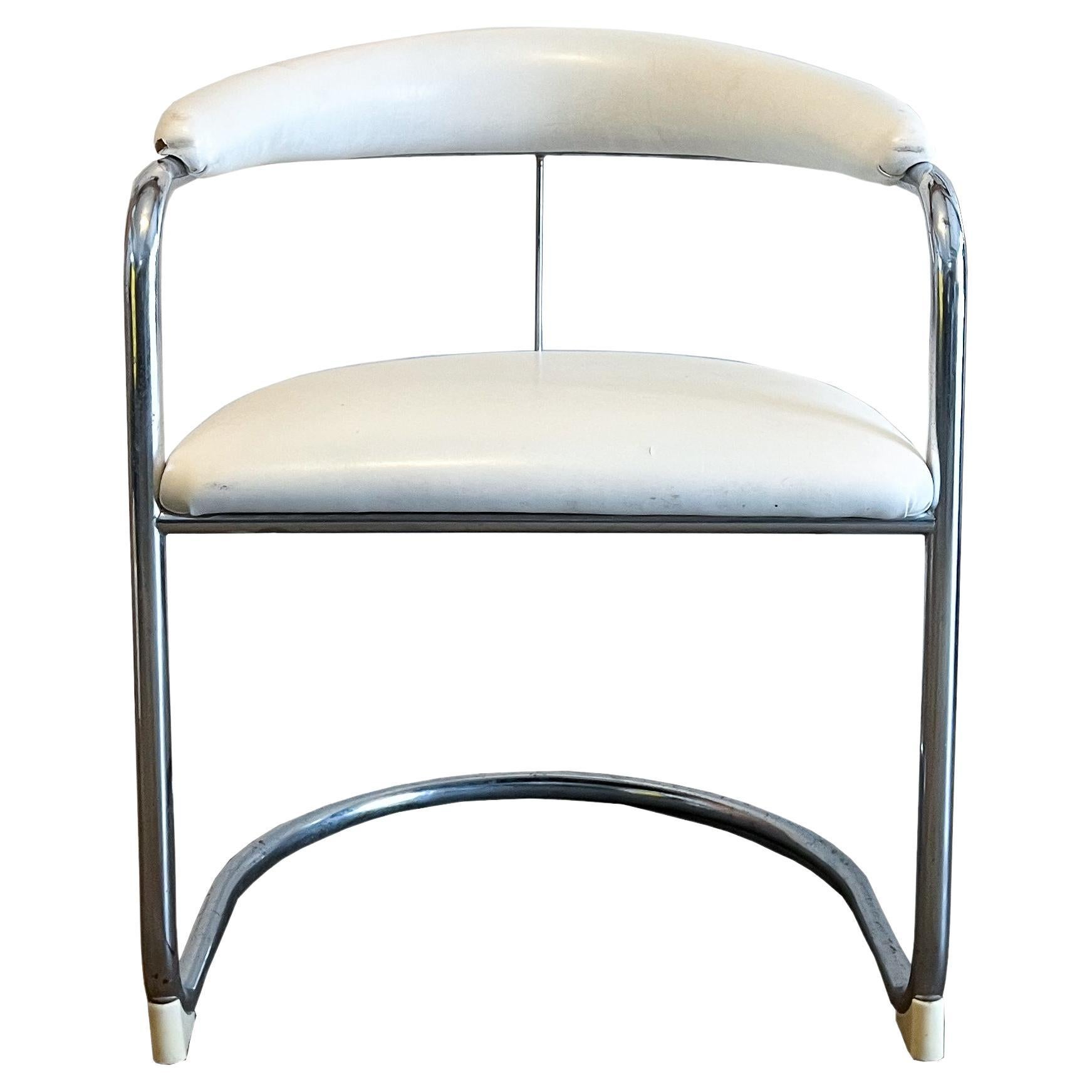 White Vinyl & Chrome Model SS33 Style Cantilever Chair