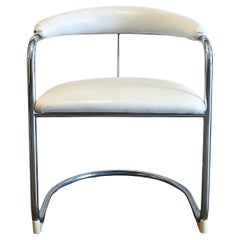 White Vinyl & Chrome Model SS33 Style Cantilever Chair