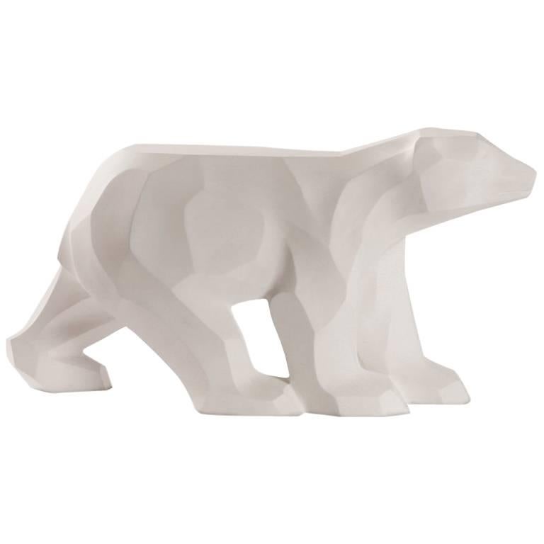 White Walking Bear Side or End Table Contemporary Handmade Hydrostone Sculptural For Sale
