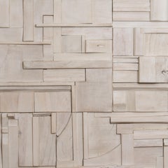 White Wash Brutalist Sculptural Collage Artwork, Mural from Upcycled Wood