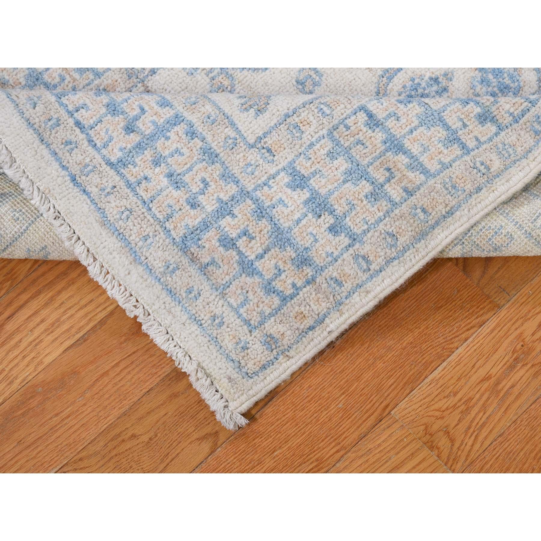 Wool White Wash Khotan with Pomegranate Design Runner Hand Knotted Rug
