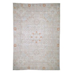 White Wash Peshawar Mamluk Design Hand Knotted Pure Wool Oriental Rug