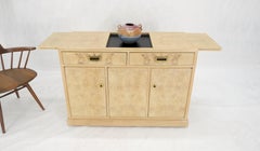White Wash Pickled Burl Wood Expandable Liquor Cabinet on Wheels Campaign Pulls