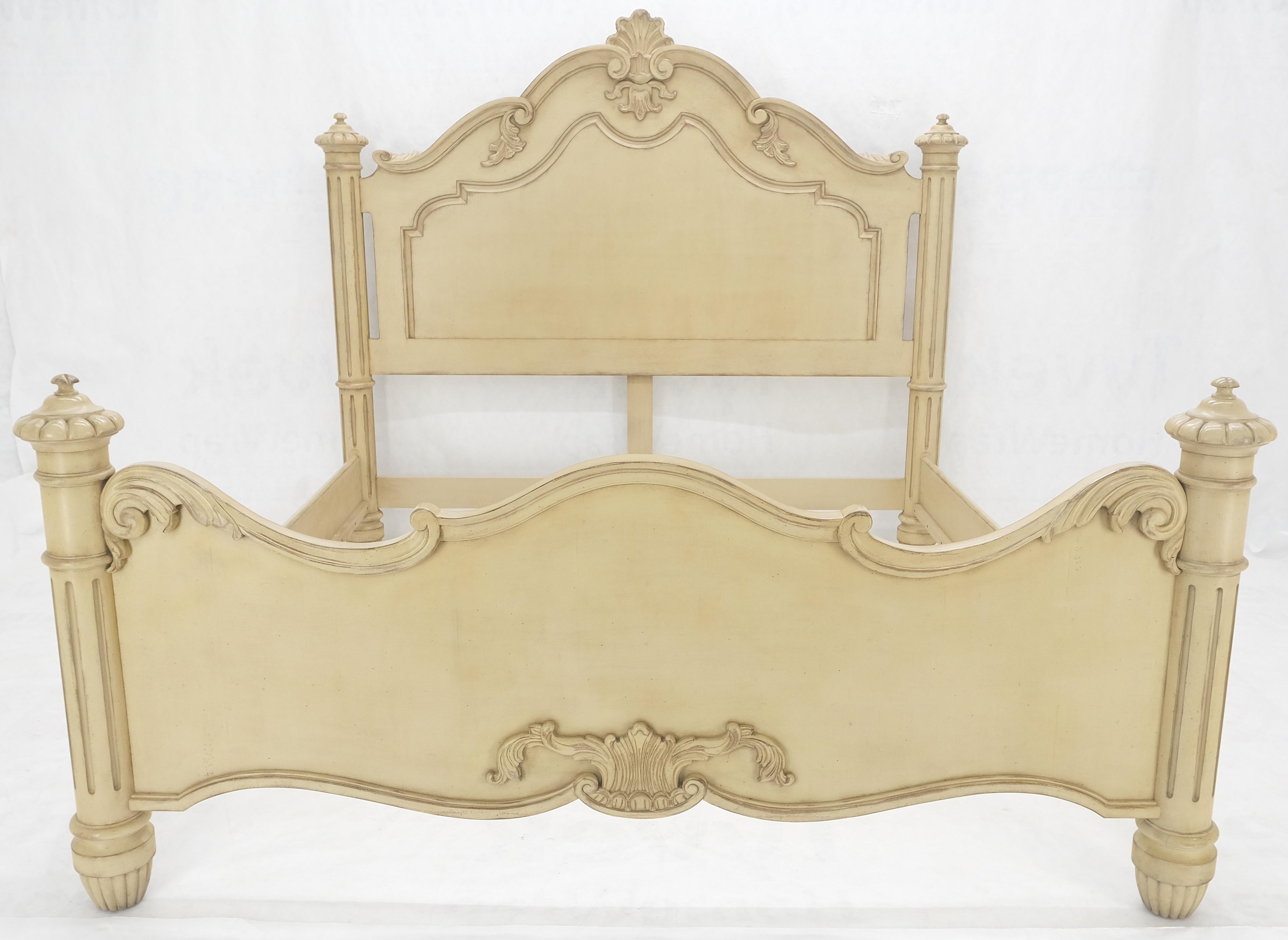 American White Wash Pickled Finish Carved Spanish Colonial King Size Bed Headboard MINT For Sale