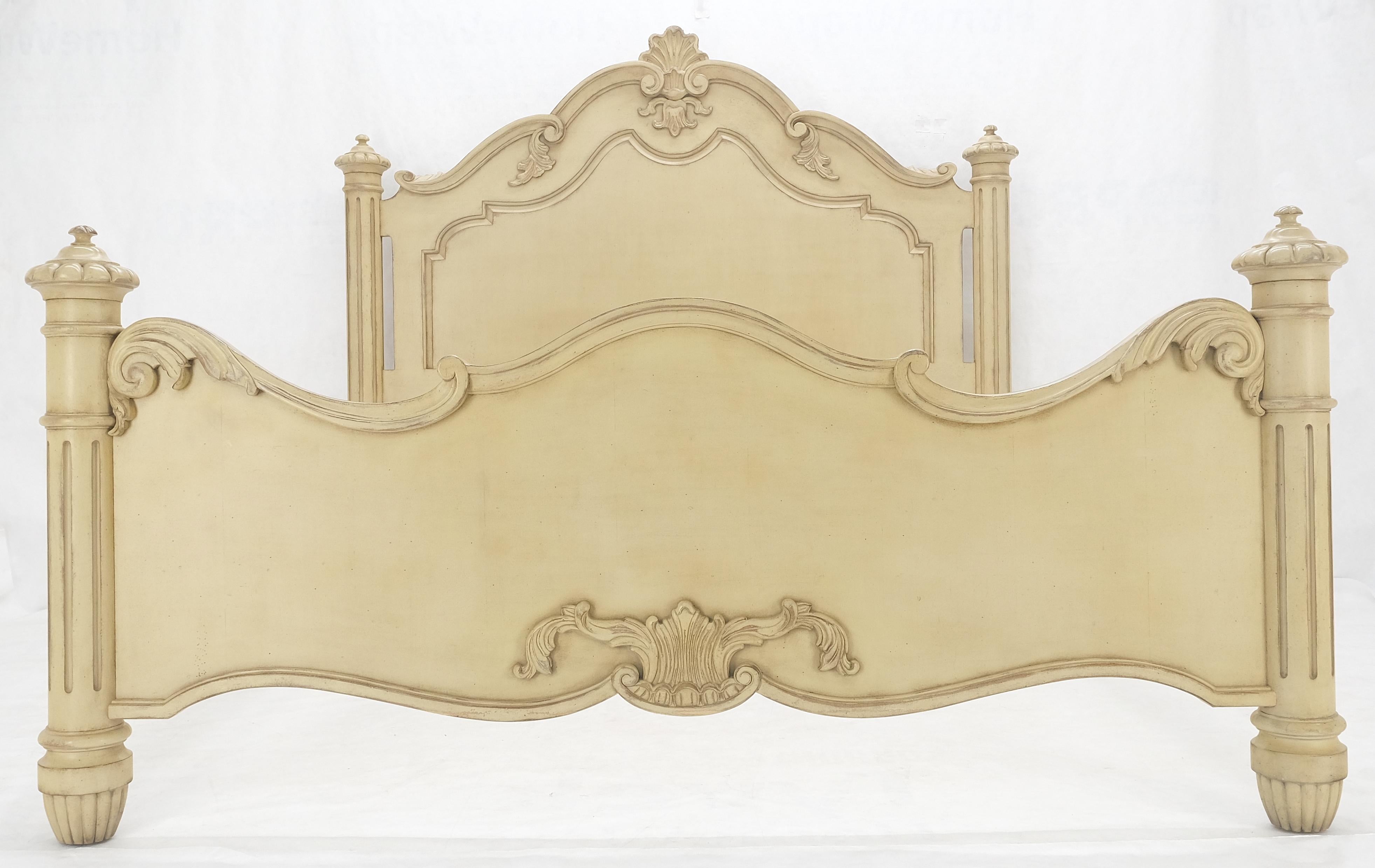 White Wash Pickled Finish Carved Spanish Colonial King Size Bed Headboard MINT In Good Condition For Sale In Rockaway, NJ