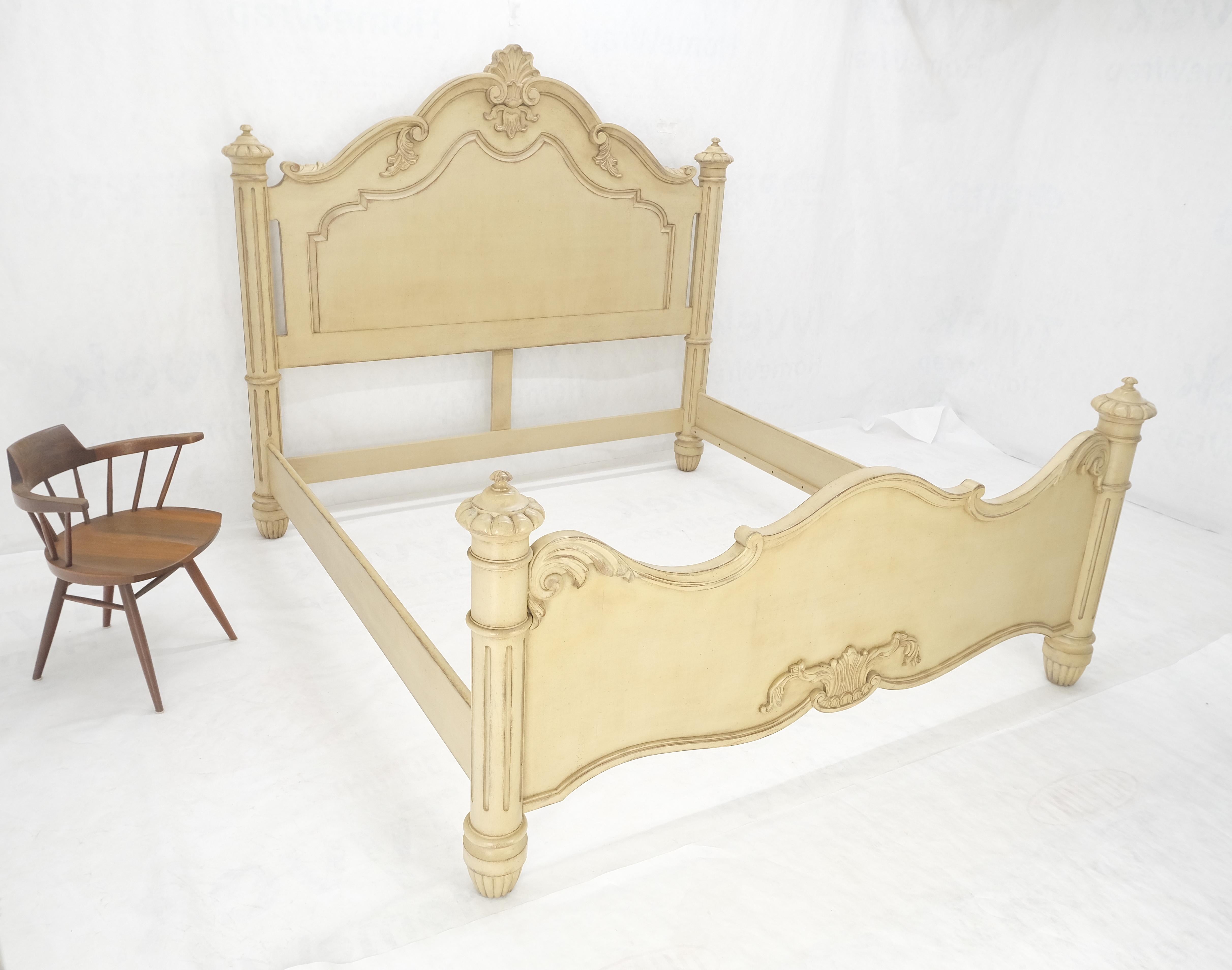 White Wash Pickled Finish Carved Spanish Colonial King Size Bed Headboard MINT For Sale 1