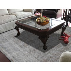 White Wash Vintage Birjand Sheared Low Hand knotted Oriental Rug