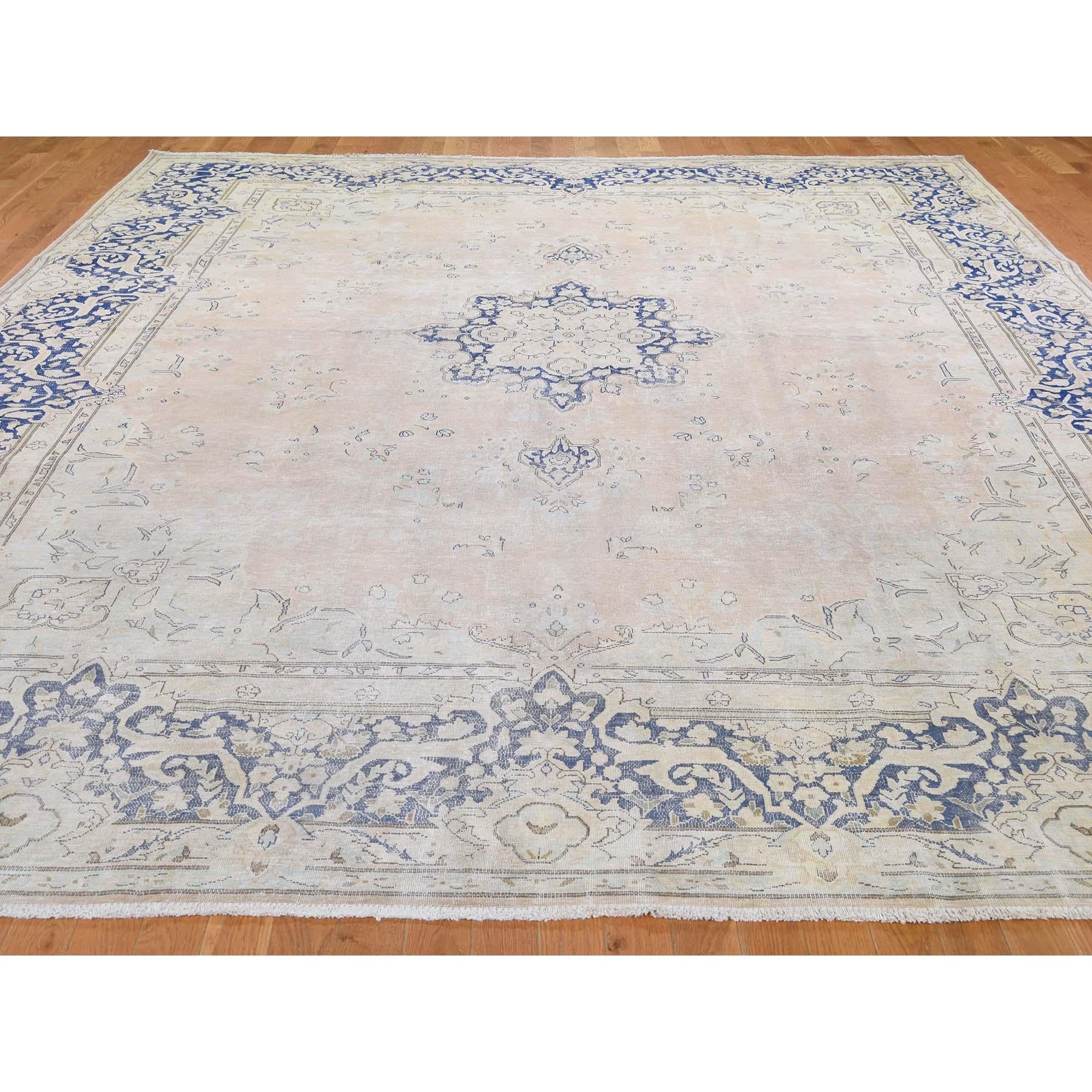 Medieval White Wash Zero Pile Kerman Pure Wool hand-knotted Oriental Rug , 10'0