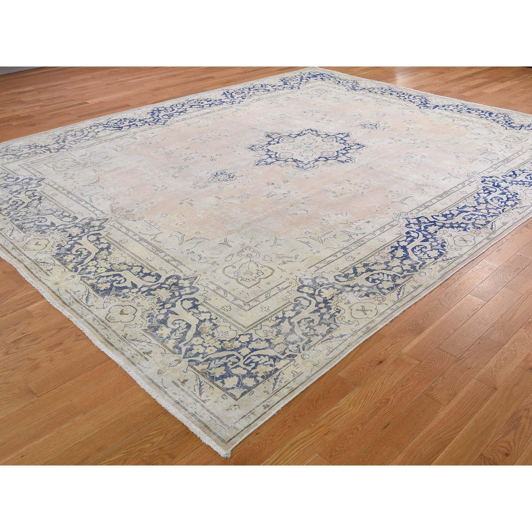 Persian White Wash Zero Pile Kerman Pure Wool hand-knotted Oriental Rug , 10'0