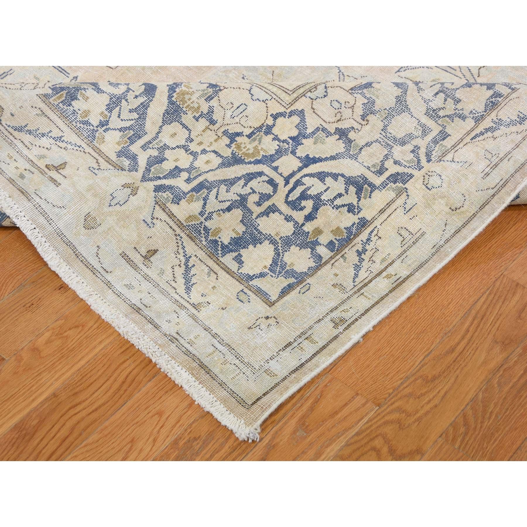 Mid-20th Century White Wash Zero Pile Kerman Pure Wool hand-knotted Oriental Rug , 10'0