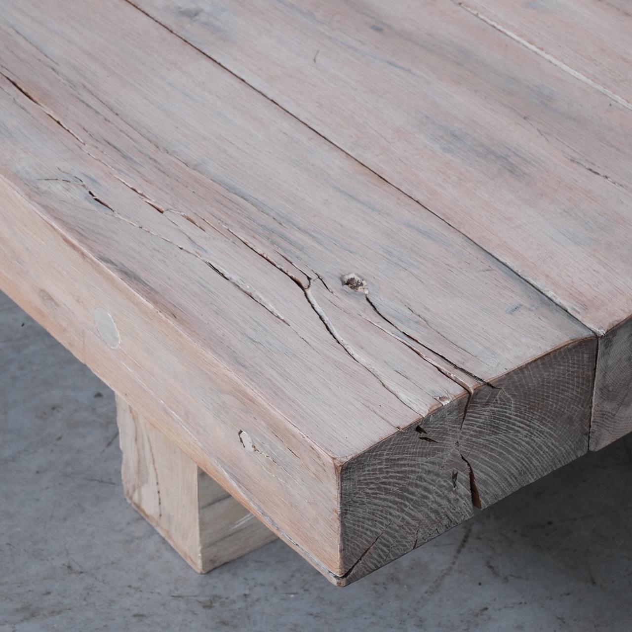 Wood White Washed Brutalist Sleeper Mid-Century Coffee Table