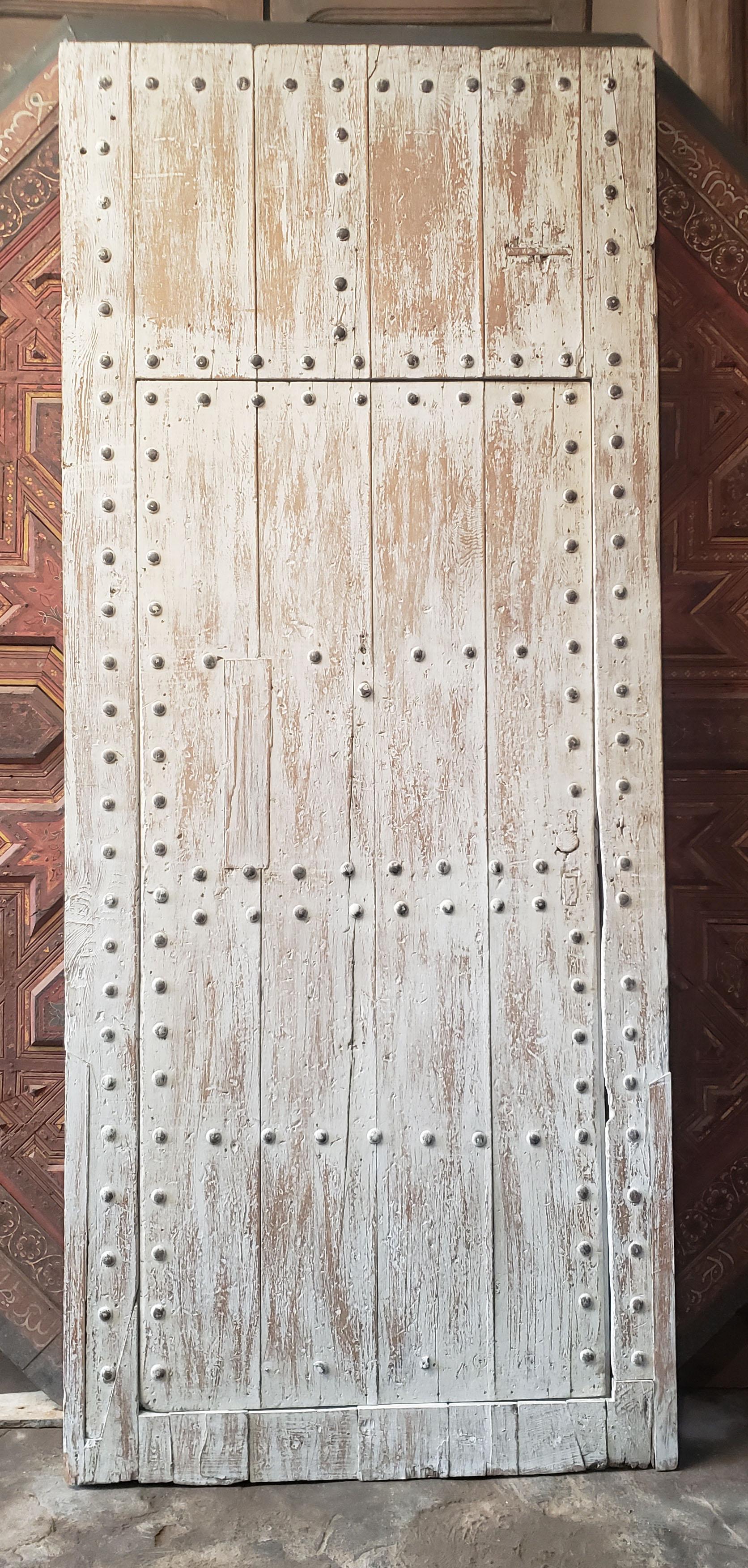 Early 20th Century White Washed Moroccan Wooden Door, MD42
