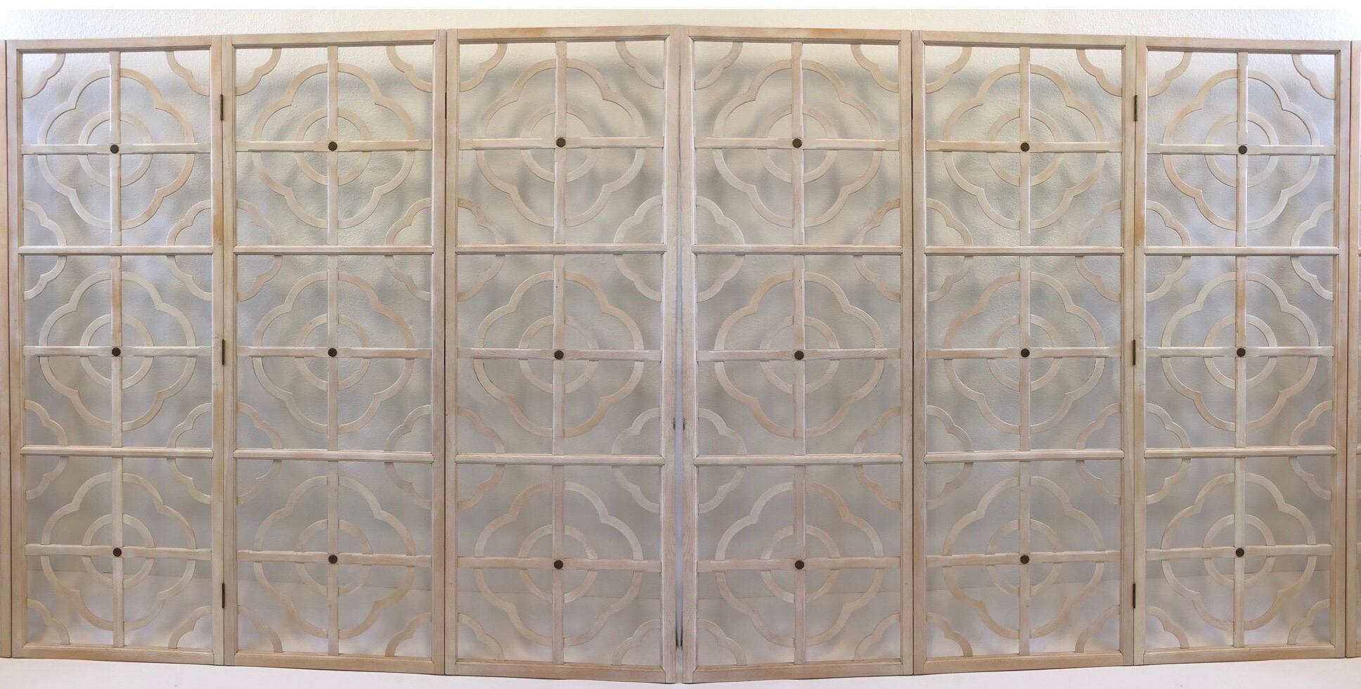 American White Washed Oak and Aged Brass Six Panel Folding Screen by Steve Chase For Sale