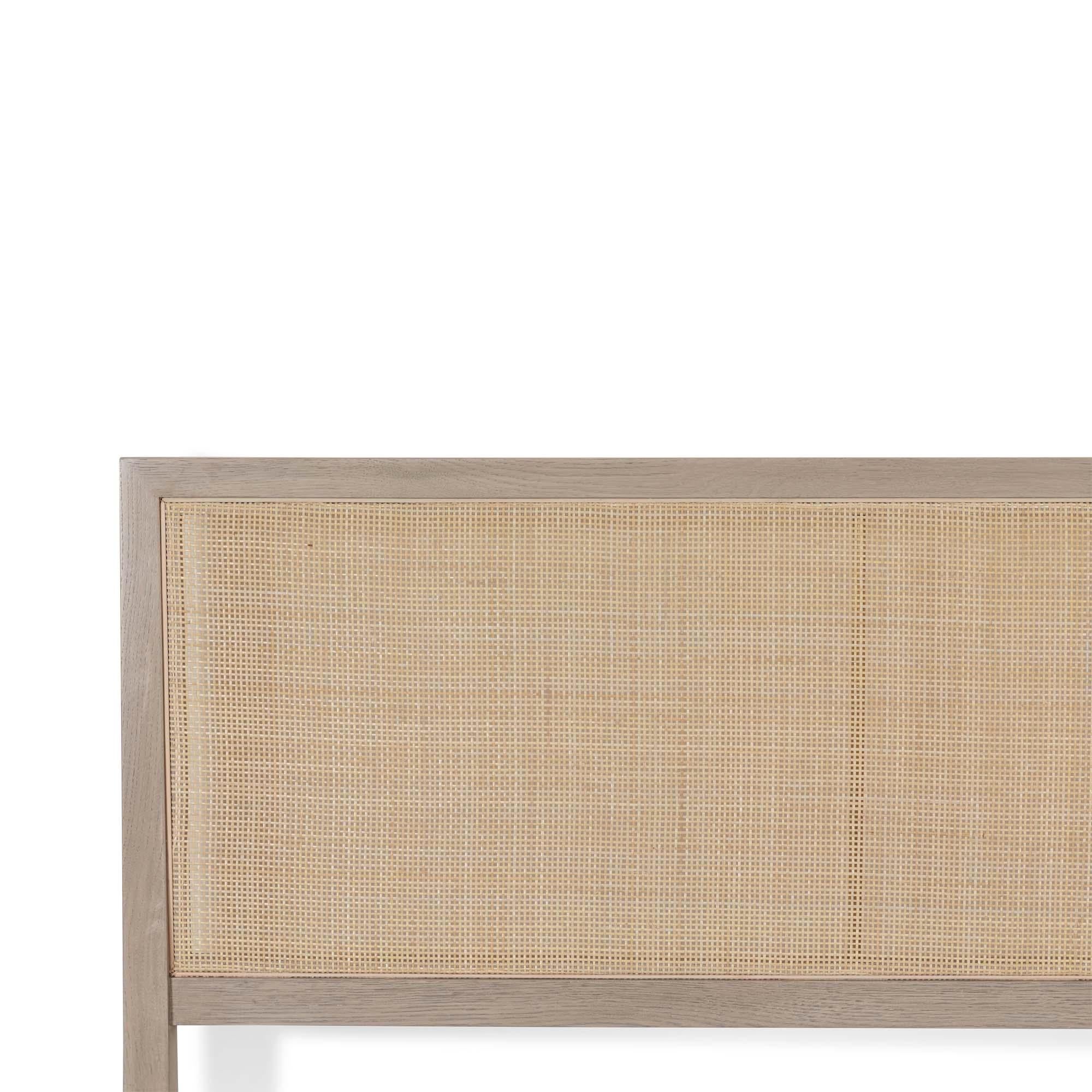 Mid-Century Modern White Washed Oak Caned Bed by Lawson-Fenning, Cal King For Sale