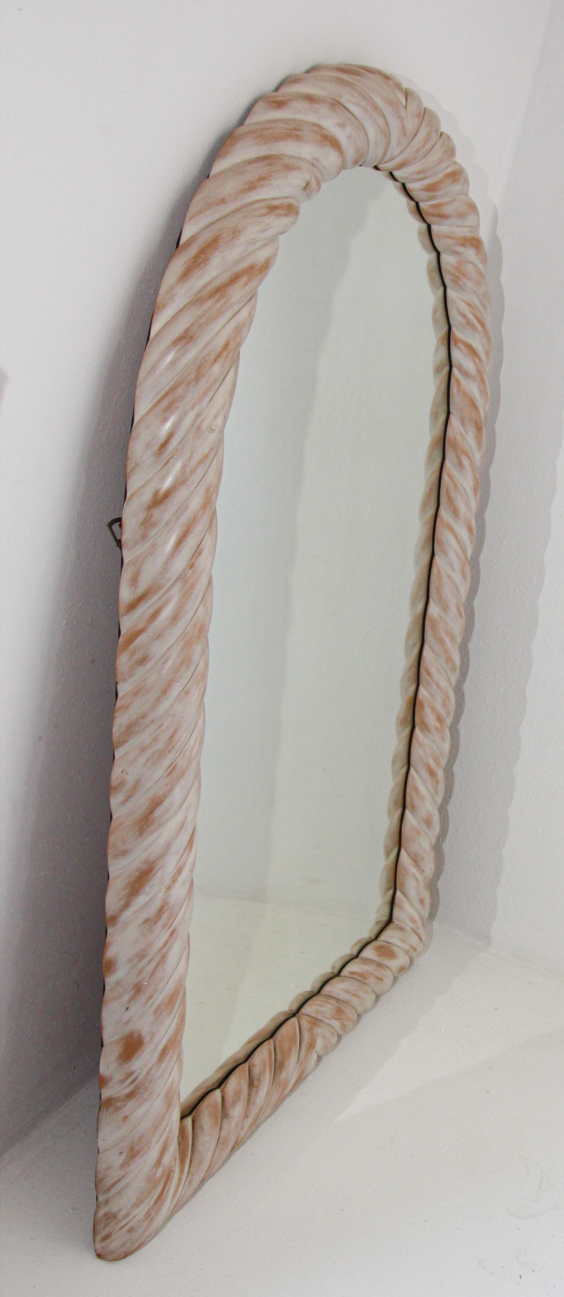 White Washed Out Wood Arched French Wall Mirror For Sale 1
