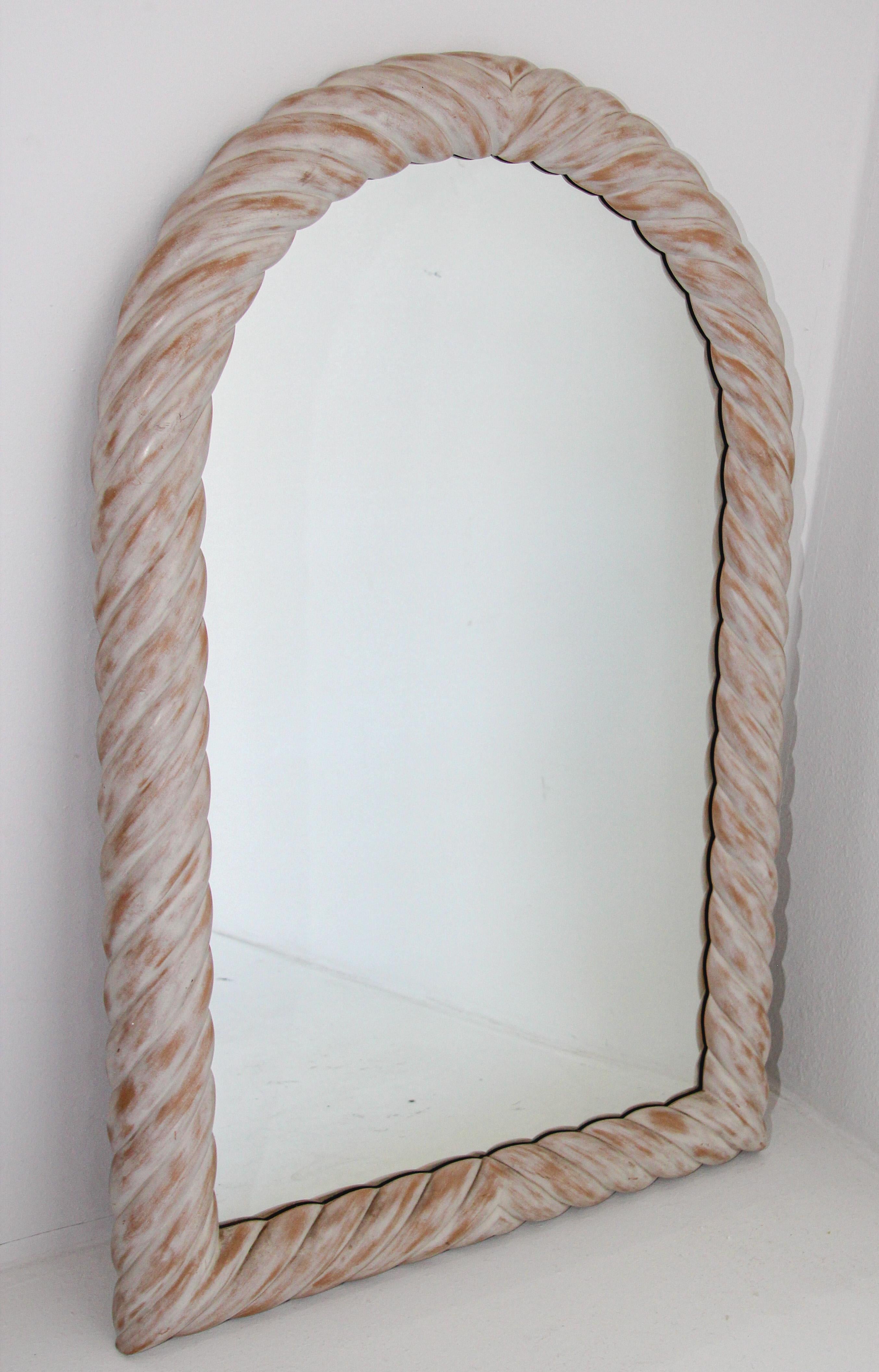 White Washed Out Wood Arched French Wall Mirror In Good Condition For Sale In North Hollywood, CA