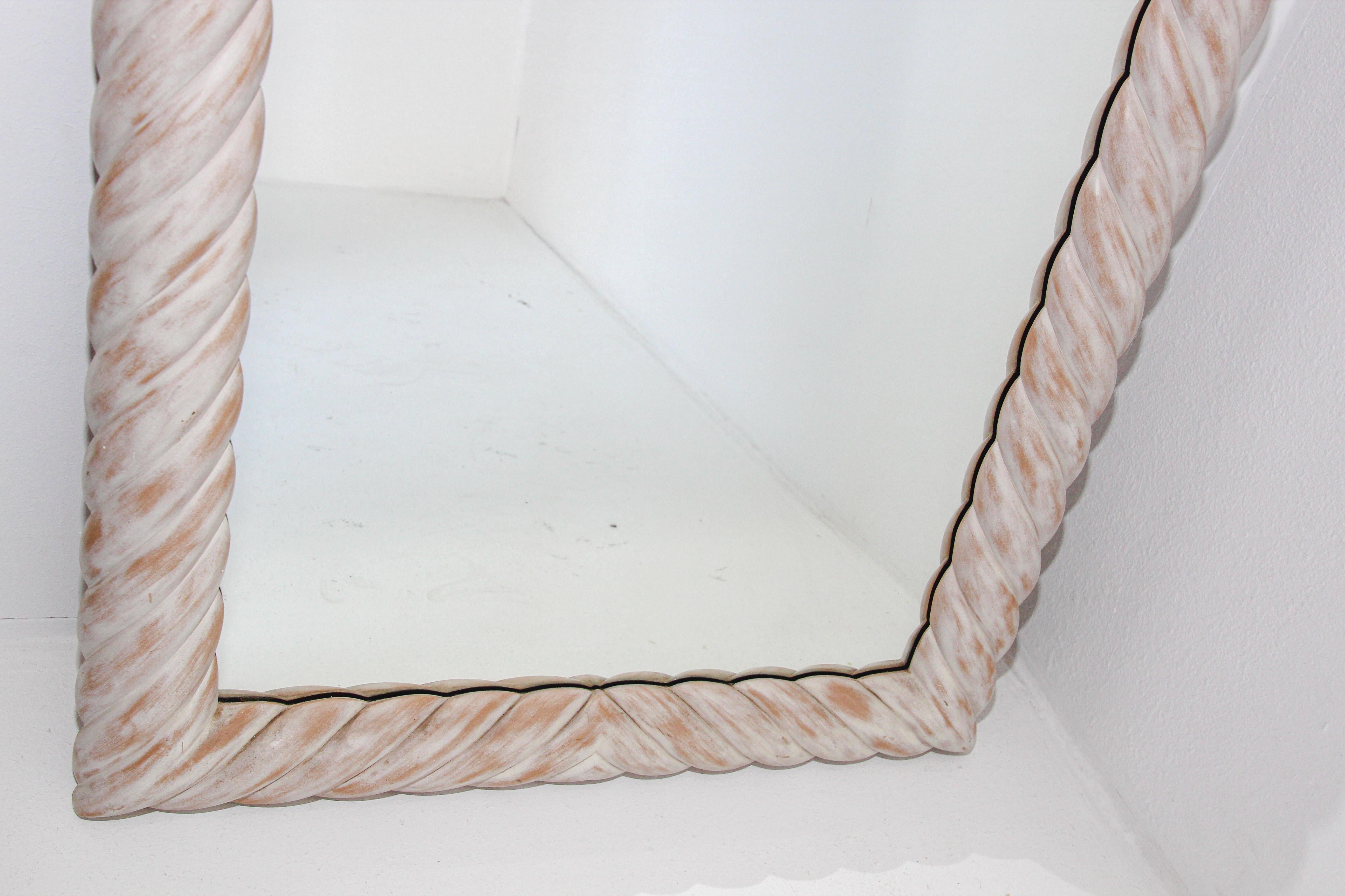 20th Century White Washed Out Wood Arched French Wall Mirror For Sale