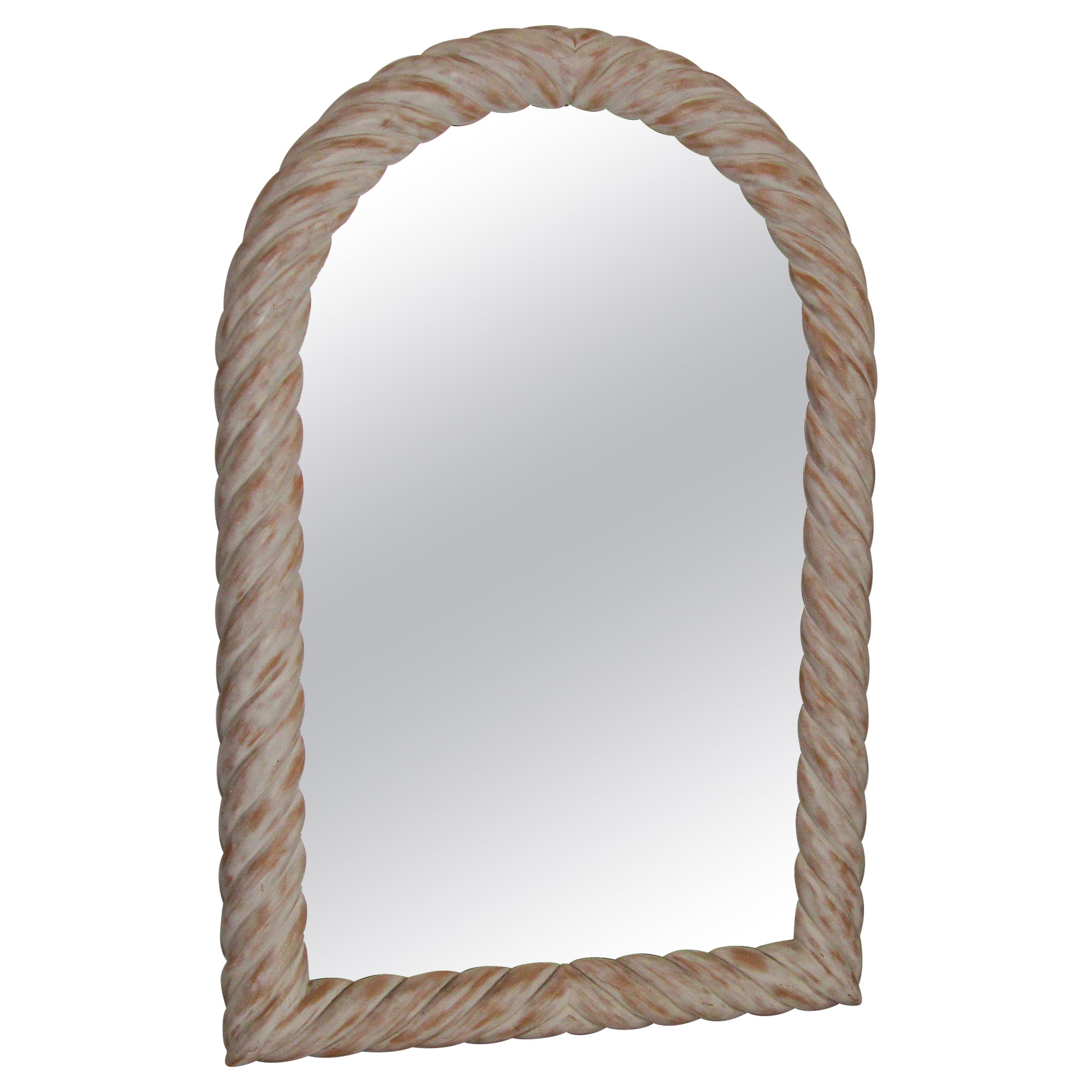 Miroir mural français arqué en bois blanc lavé à la chaux