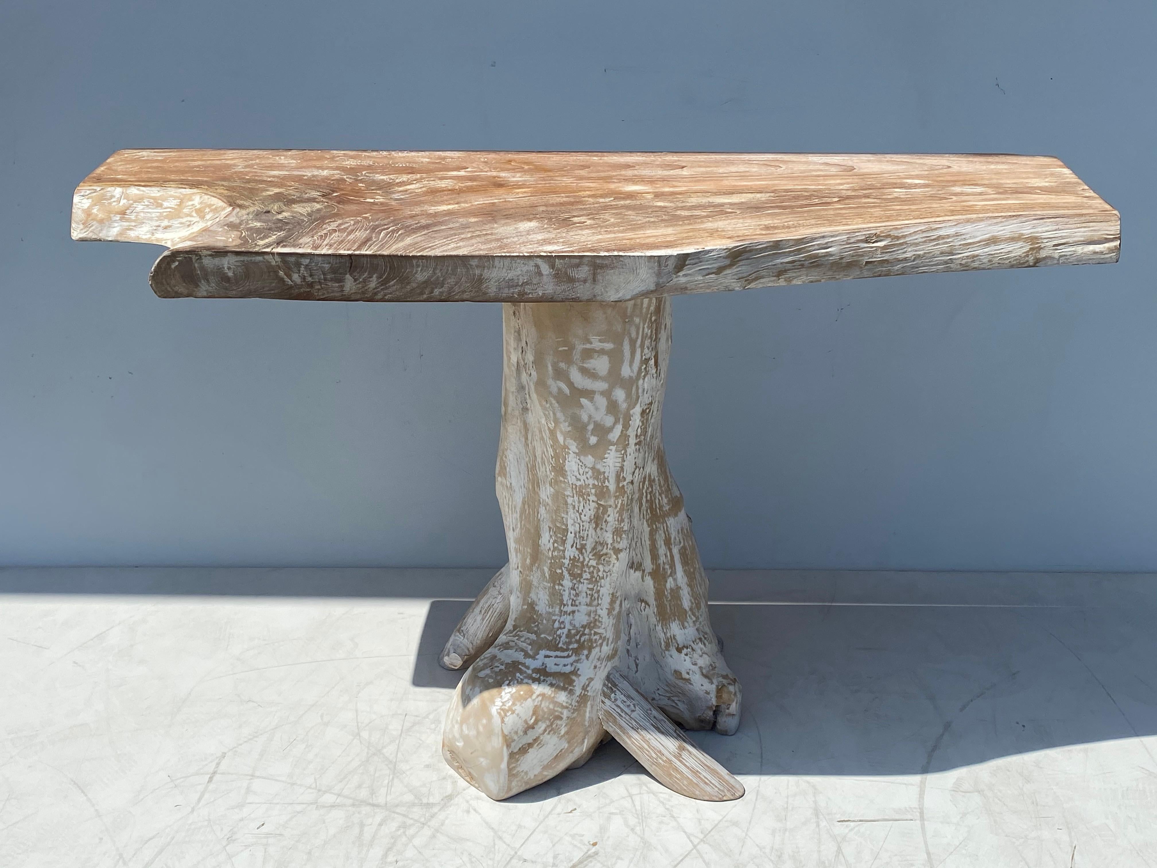 Country White Washed Teak Root Console Table