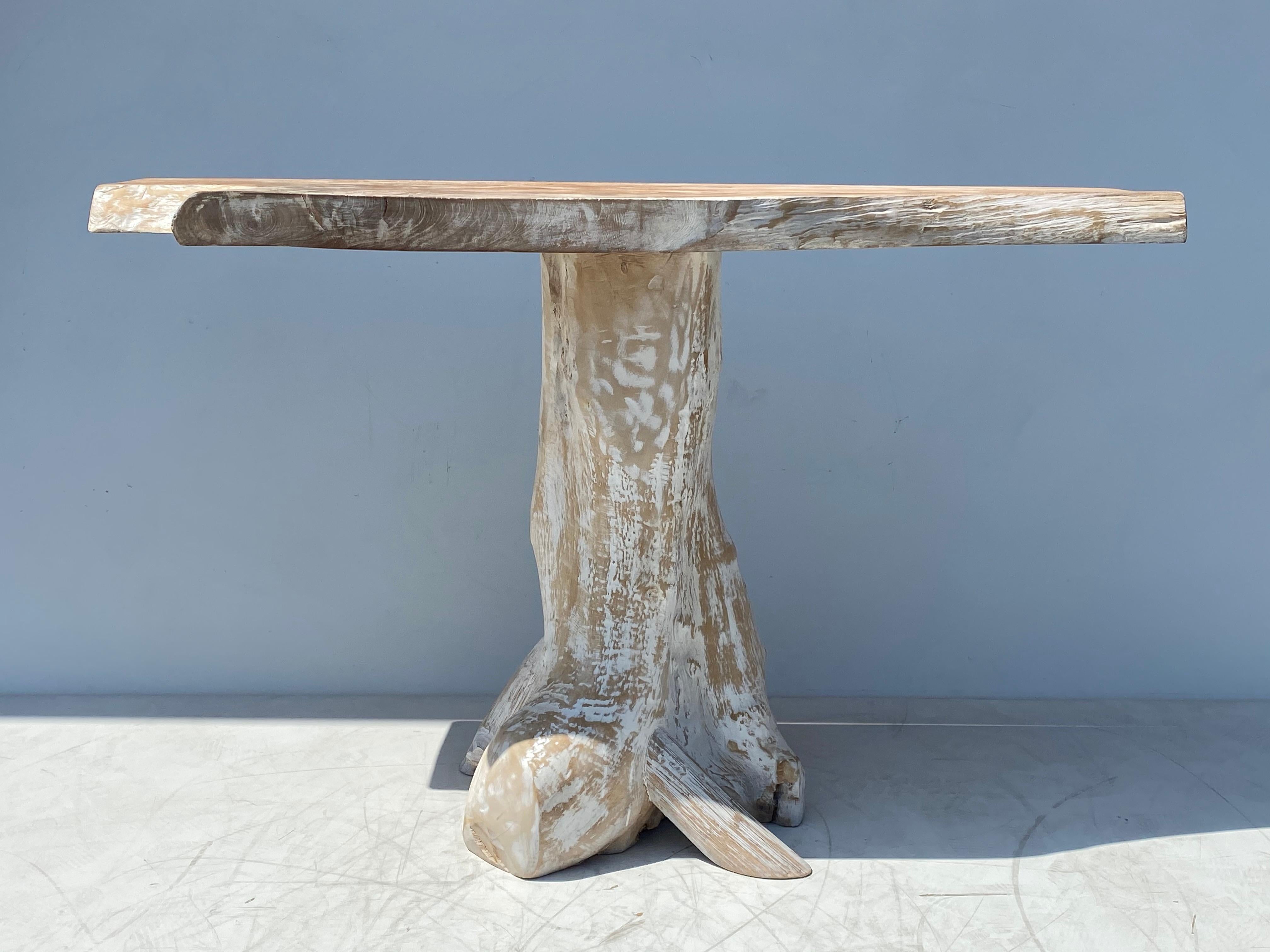 Indonesian White Washed Teak Root Console Table