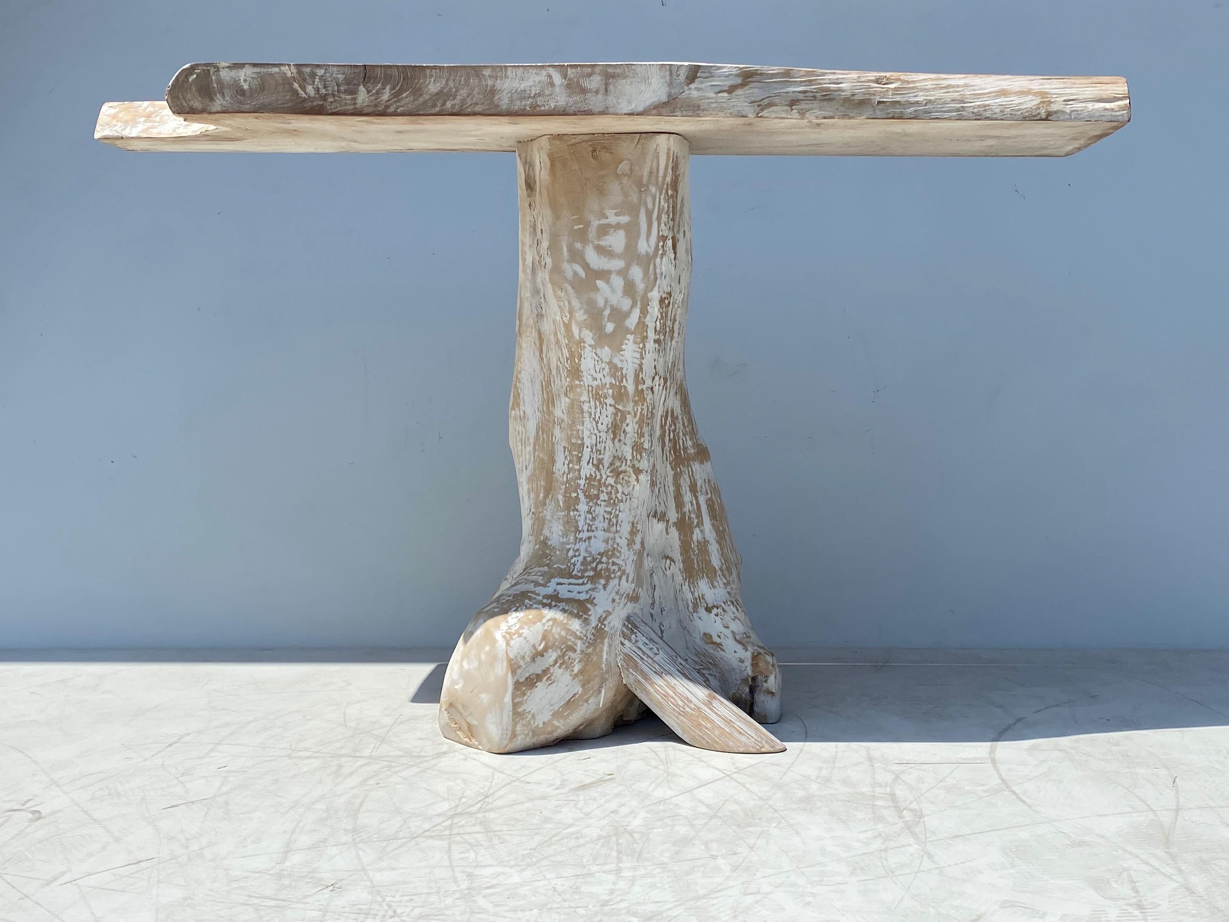 White Washed Teak Root Console Table In Good Condition In North Hollywood, CA