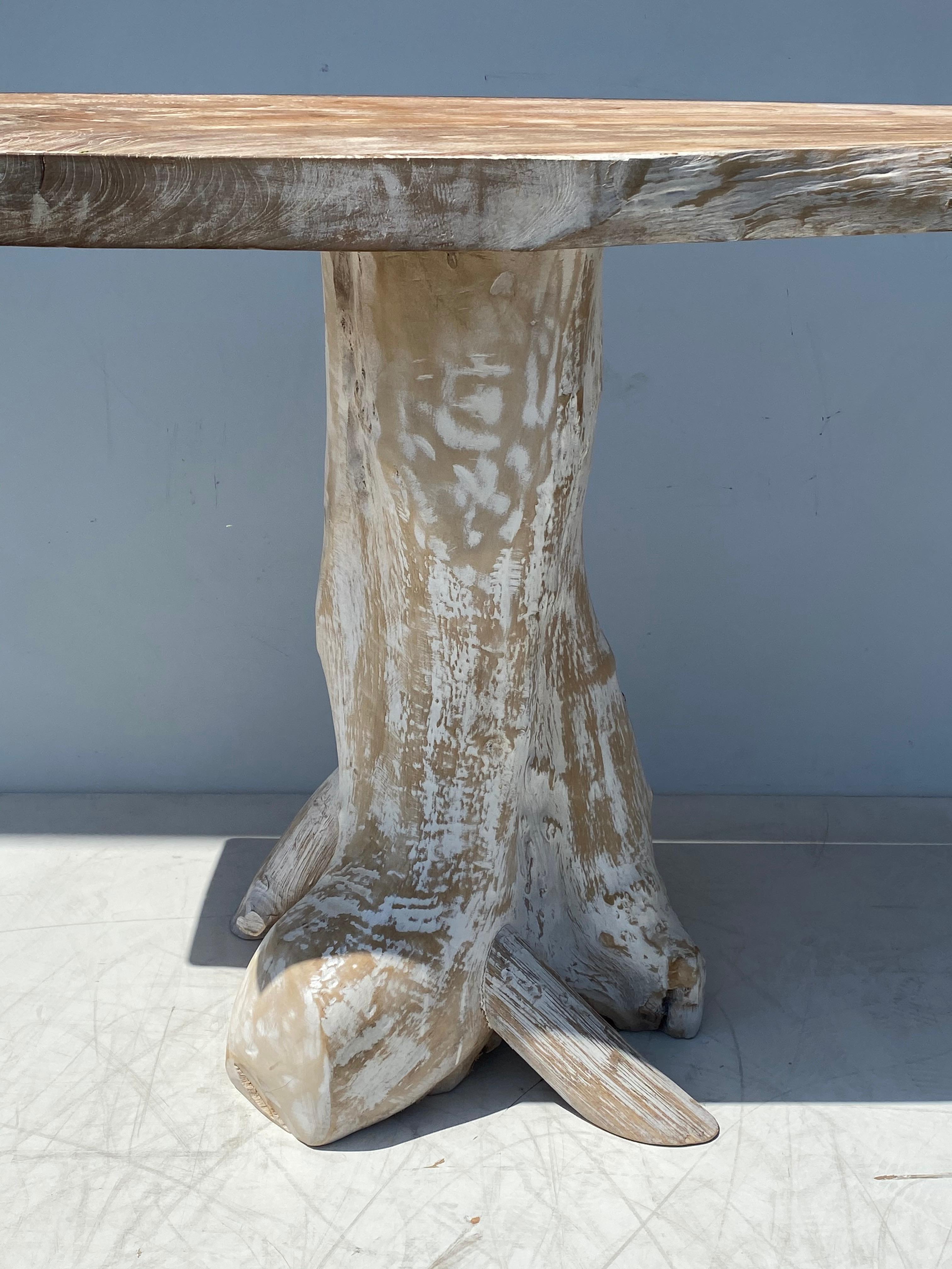 20th Century White Washed Teak Root Console Table