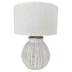 White Washed Wicker Basket Lamp With Chrome Fittings