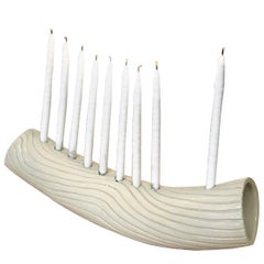 White Wave Hand-Built Ceramic Menorah by Re/Press Editions, Standard Size