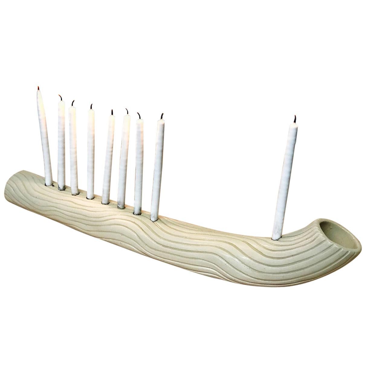 White Wave Hand-Built Contemporary Ceramic Menorah by Re/Press Editions - Large For Sale