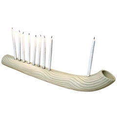 White Wave Hand-Built Contemporary Ceramic Menorah by Re/Press Editions - Large