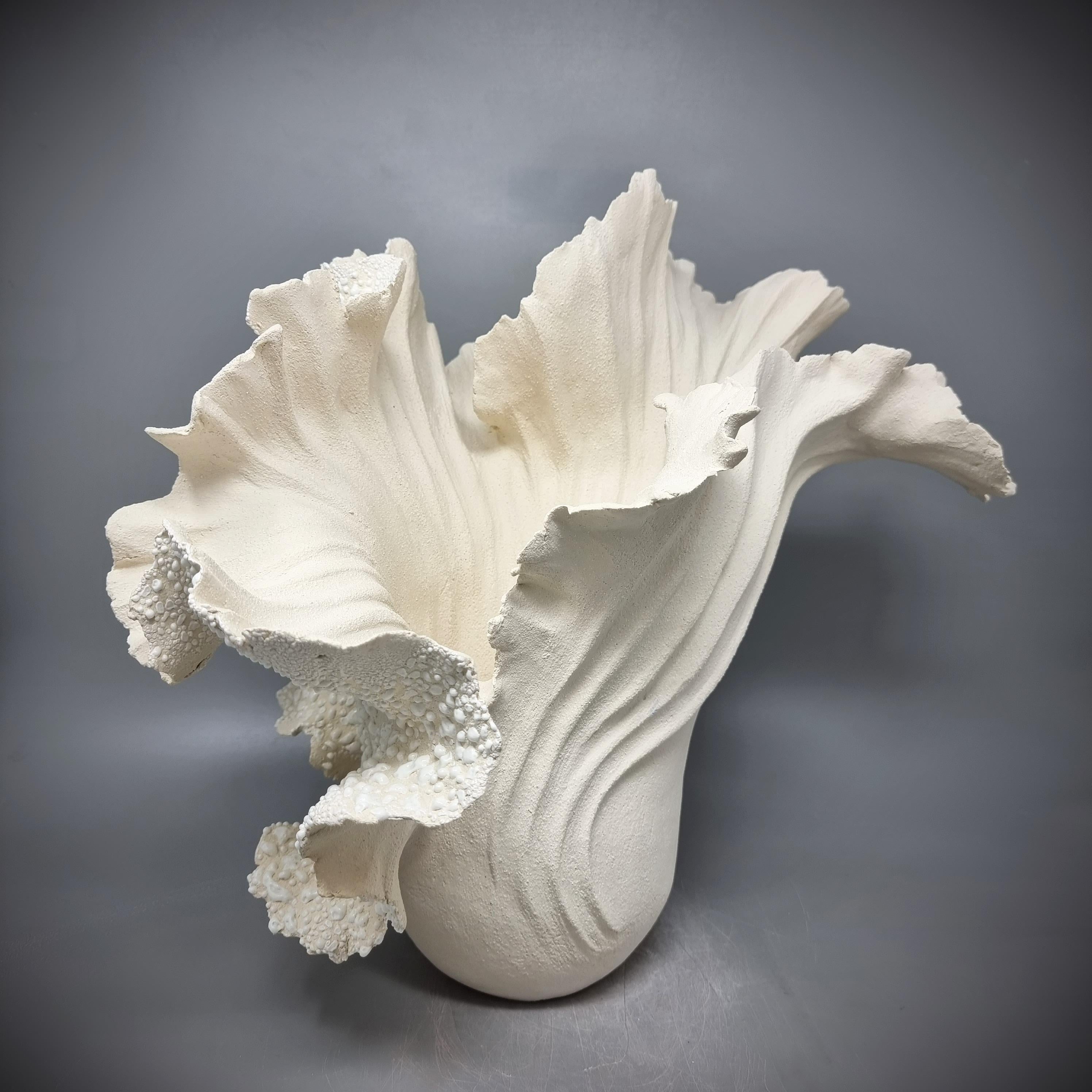 Modern White Wave Stoneware  Sculpture // 197 For Sale