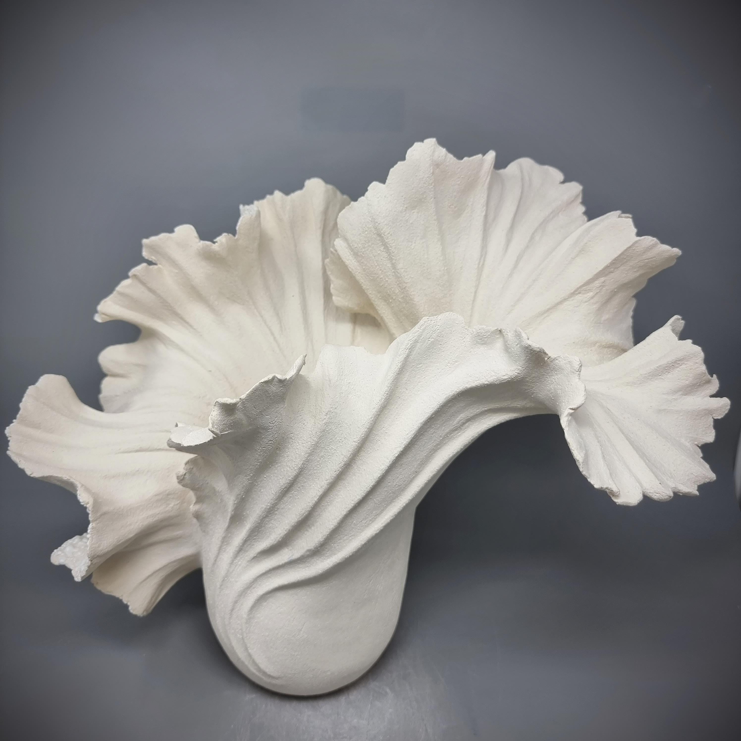 Hand-Crafted White Wave Stoneware  Sculpture // 197 For Sale