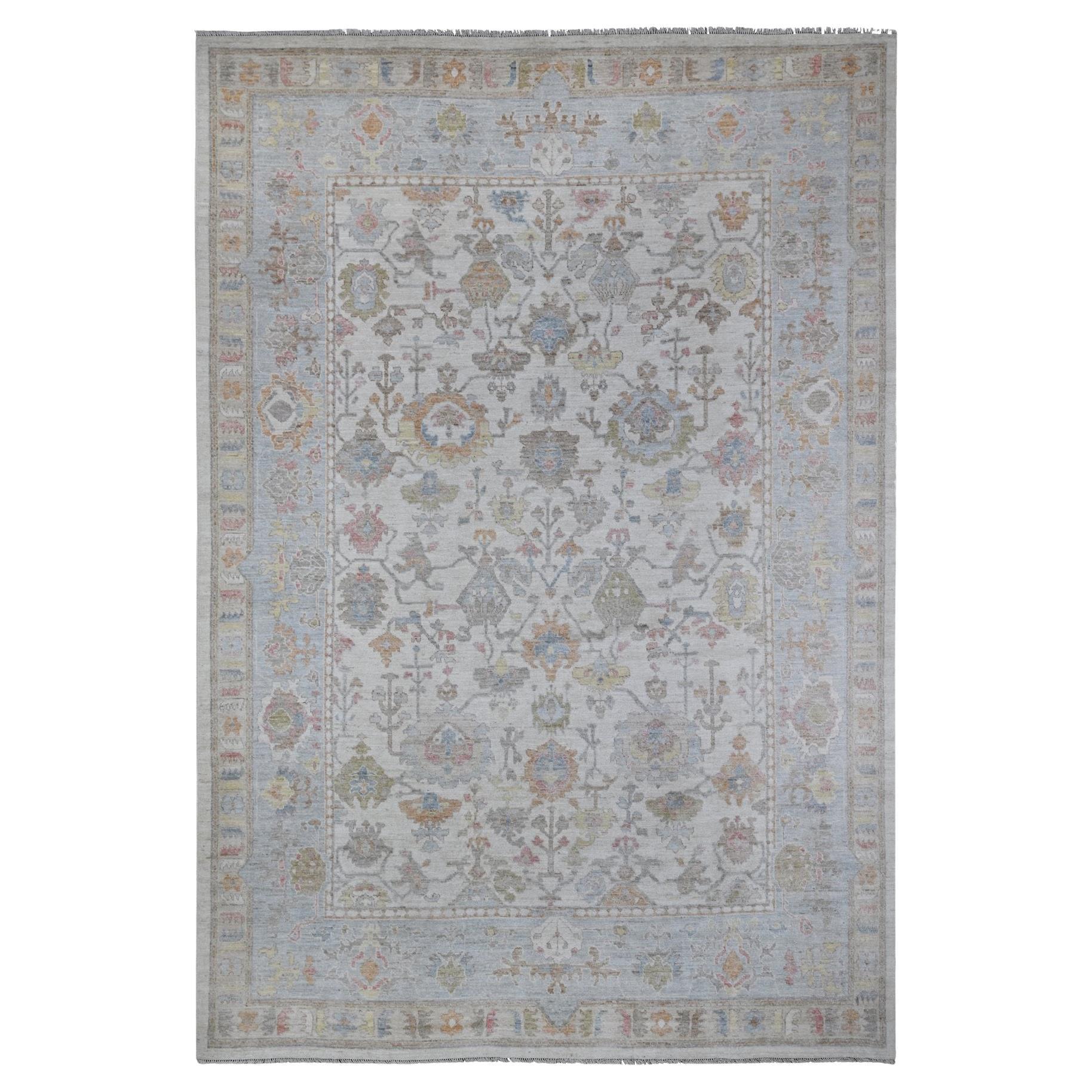 Weiß Whisper Hand geknüpft Wolle Afghan Angora Oushak Orientteppich 9'9" x 14'2"