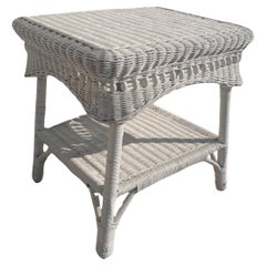 Weißer Weidengeflecht Beistelltisch Boho Chic