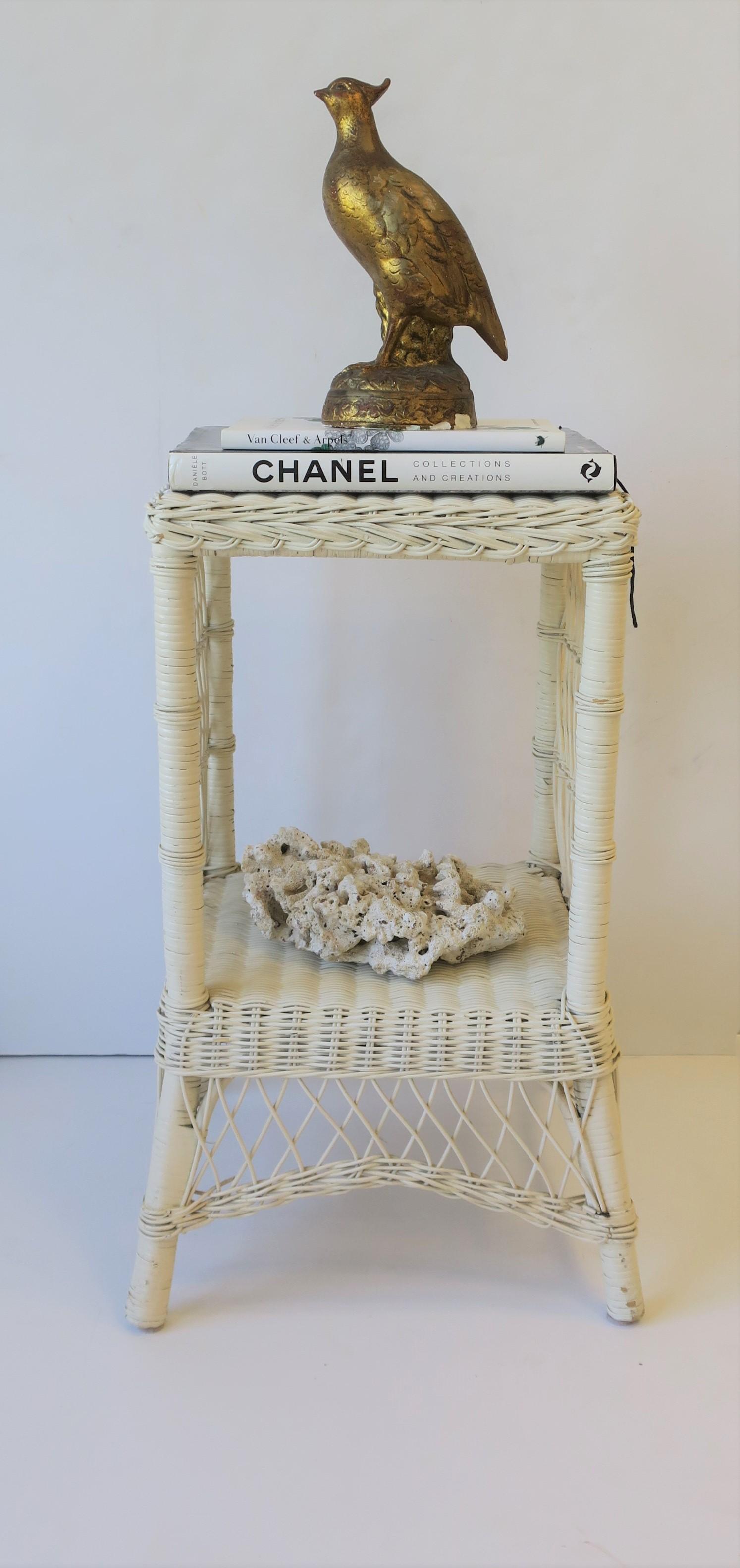 American White Wicker End Table or Nightstand Table, circa 1990s