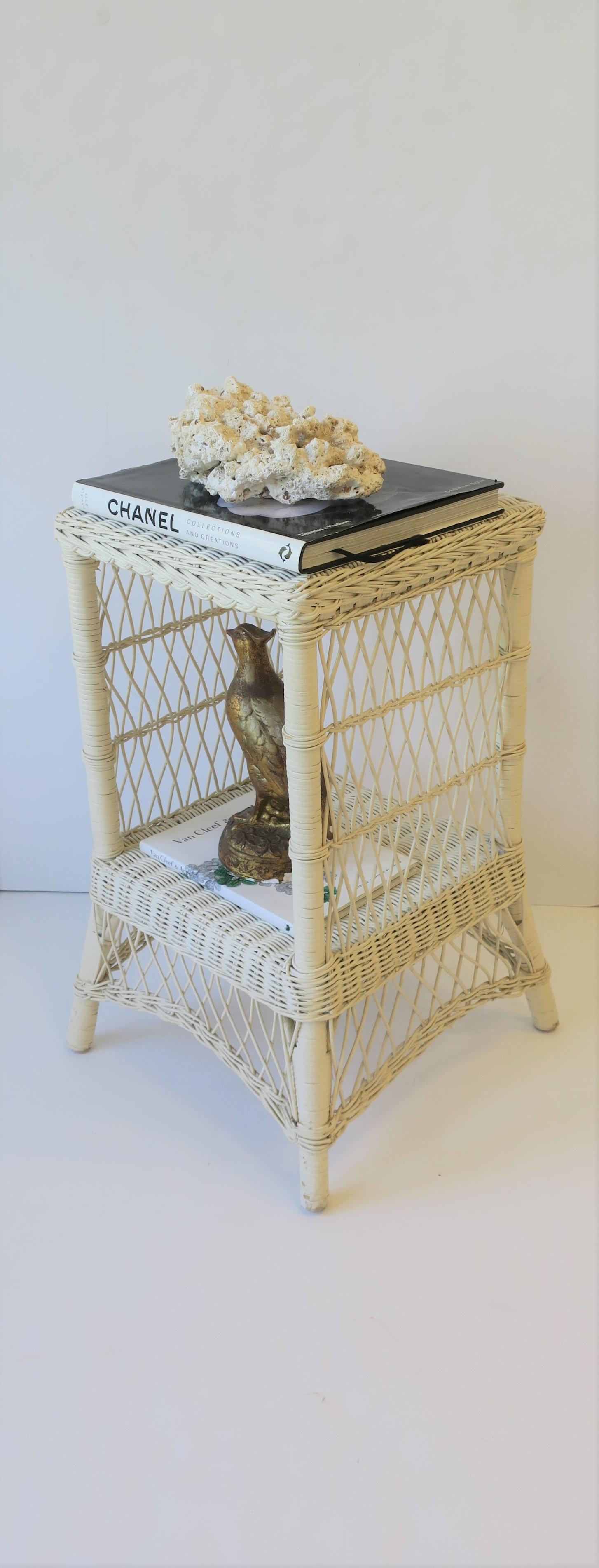 White Wicker End Table or Nightstand Table, circa 1990s 2