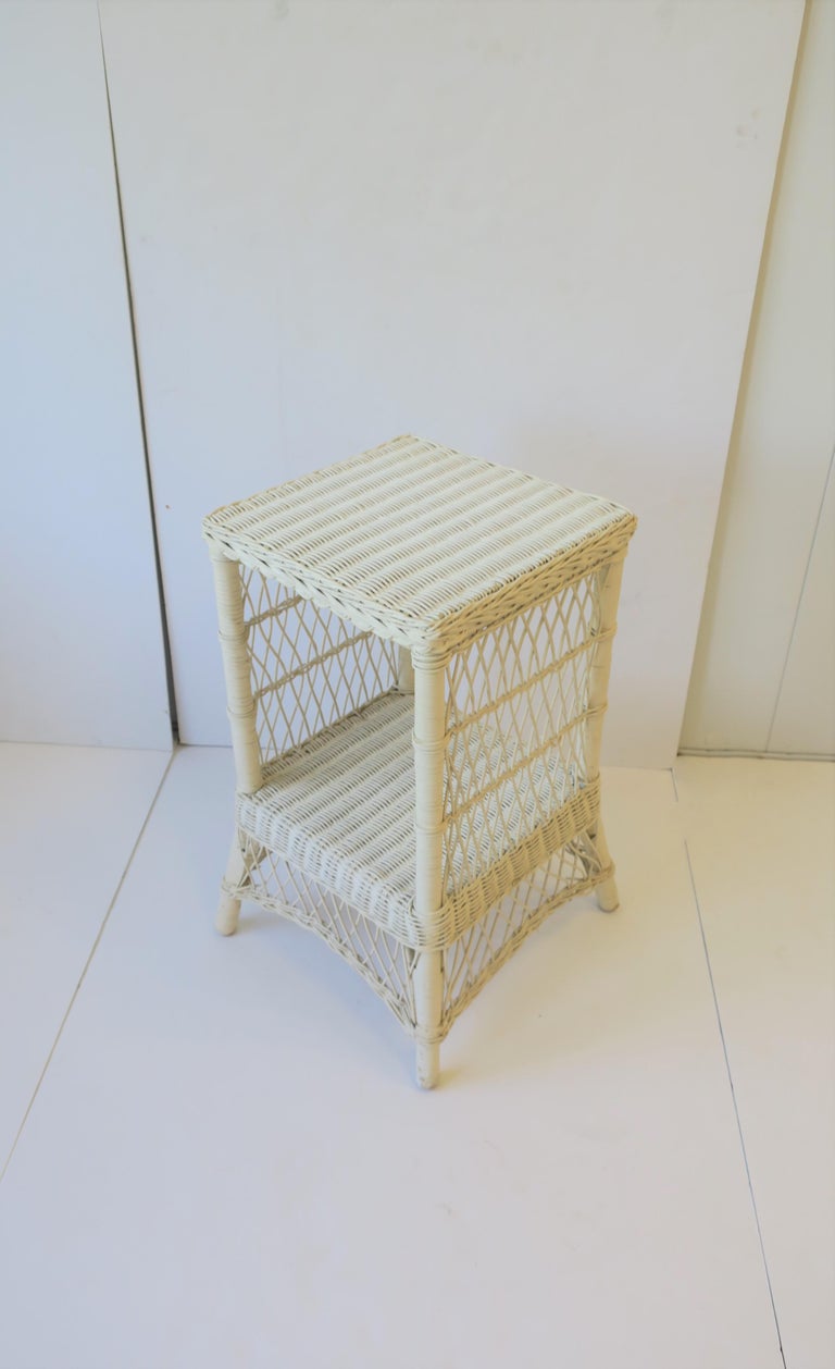 White Wicker End Table or Nightstand Table, circa 1990s at 1stDibs