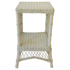 Vintage White Wicker End Table or Nightstand Table, circa 1990s