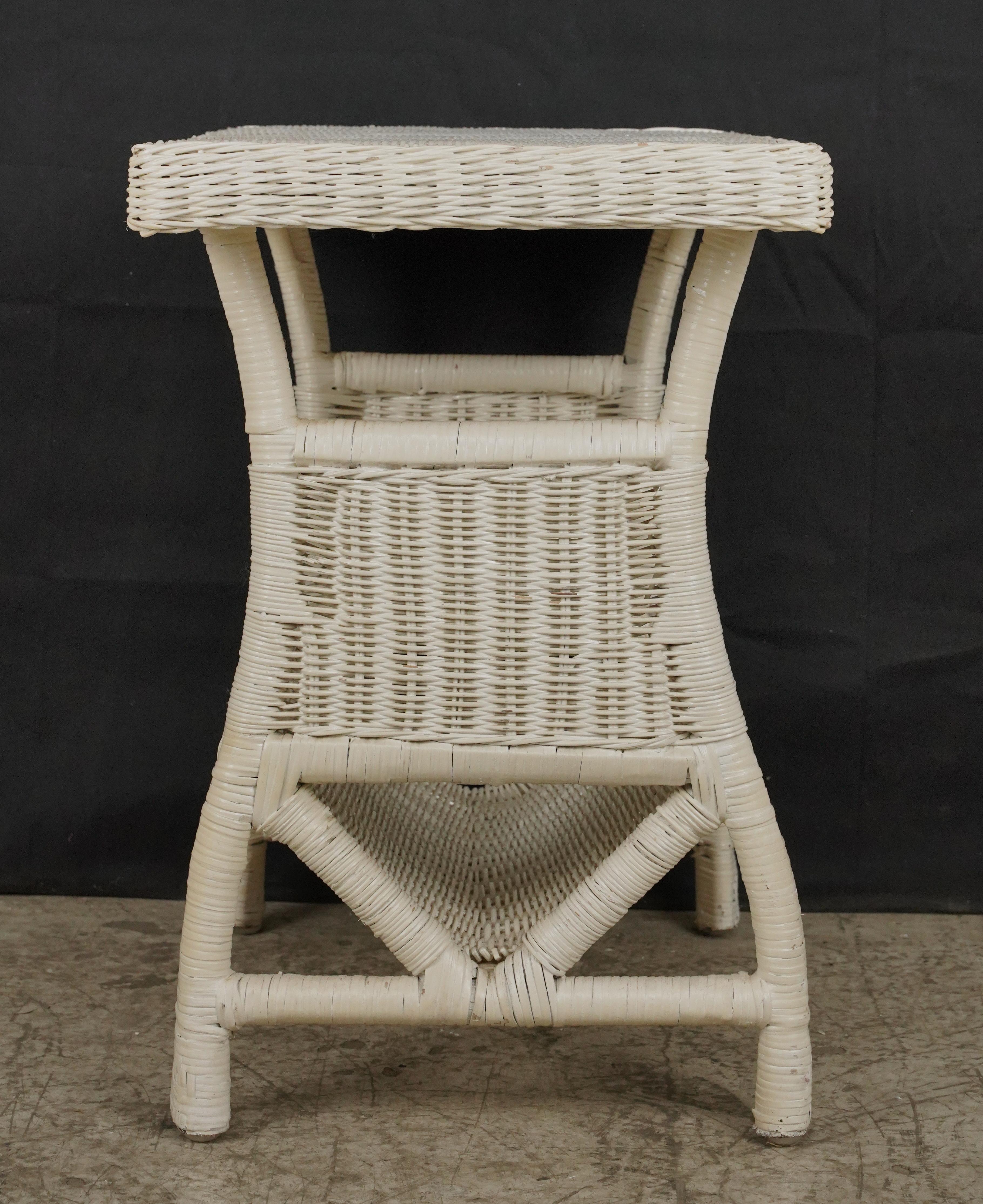 White Wicker Magazine End Table For Sale 6