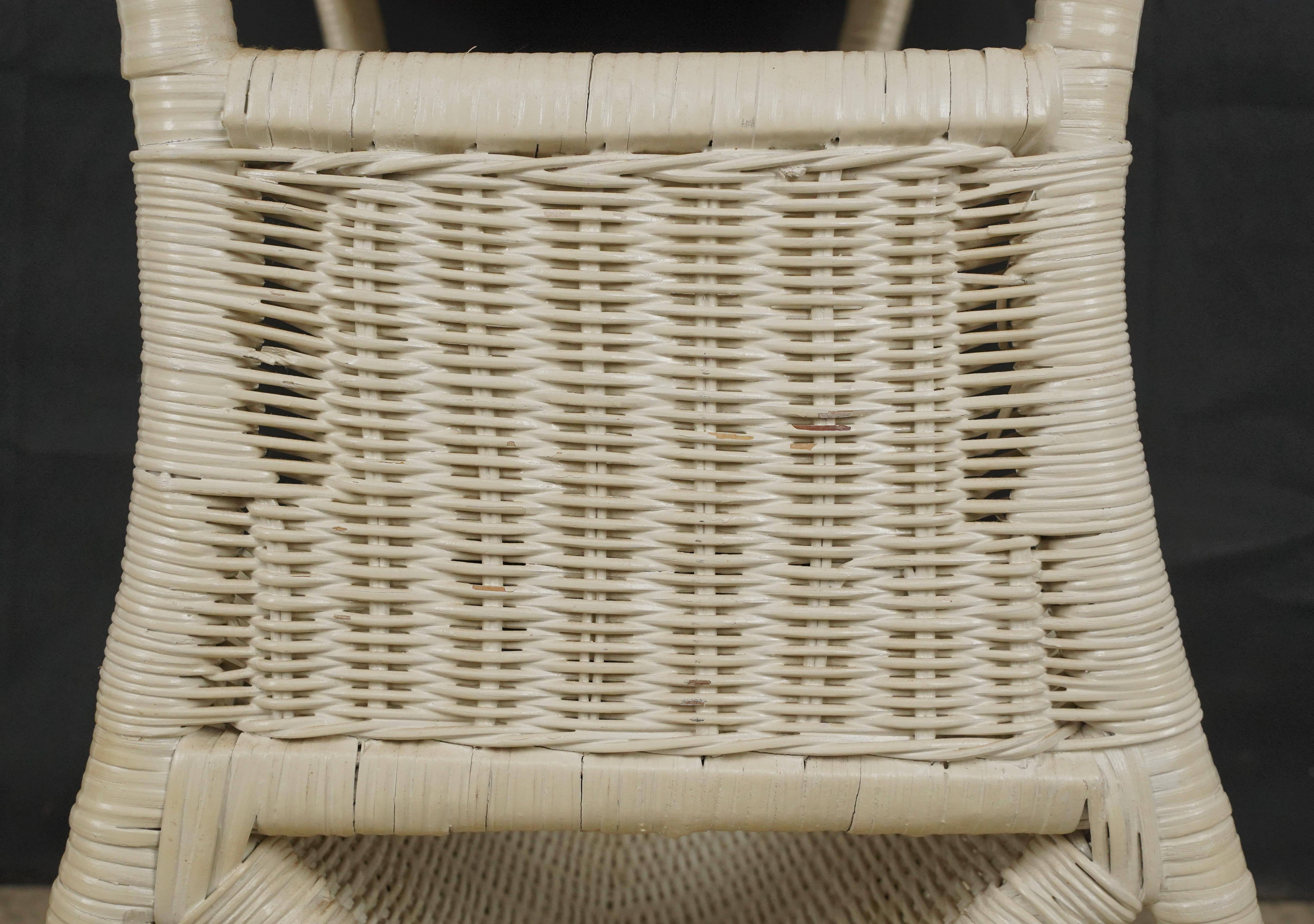 White Wicker Magazine End Table For Sale 7