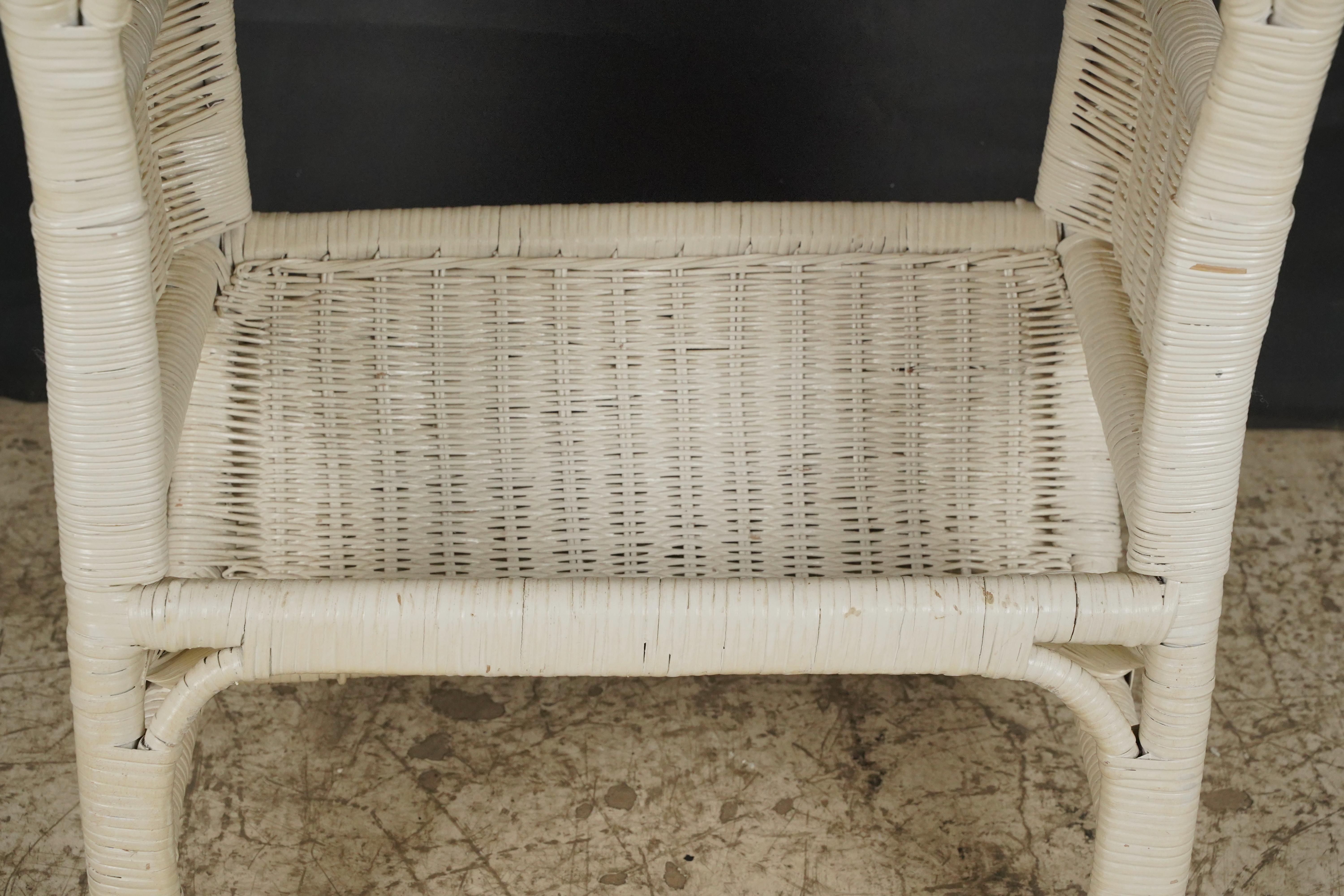 White Wicker Magazine End Table For Sale 1