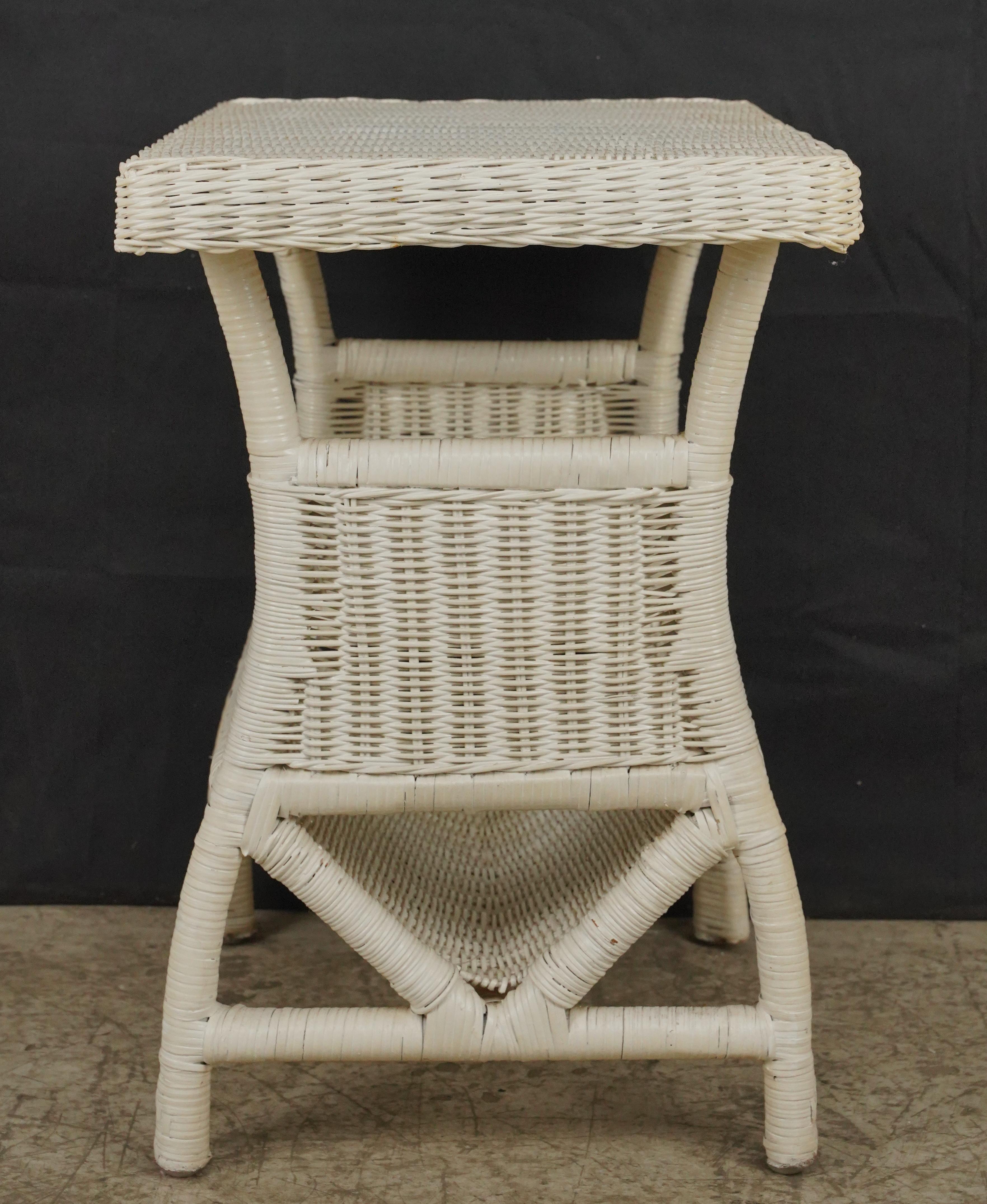 White Wicker Magazine End Table For Sale 2