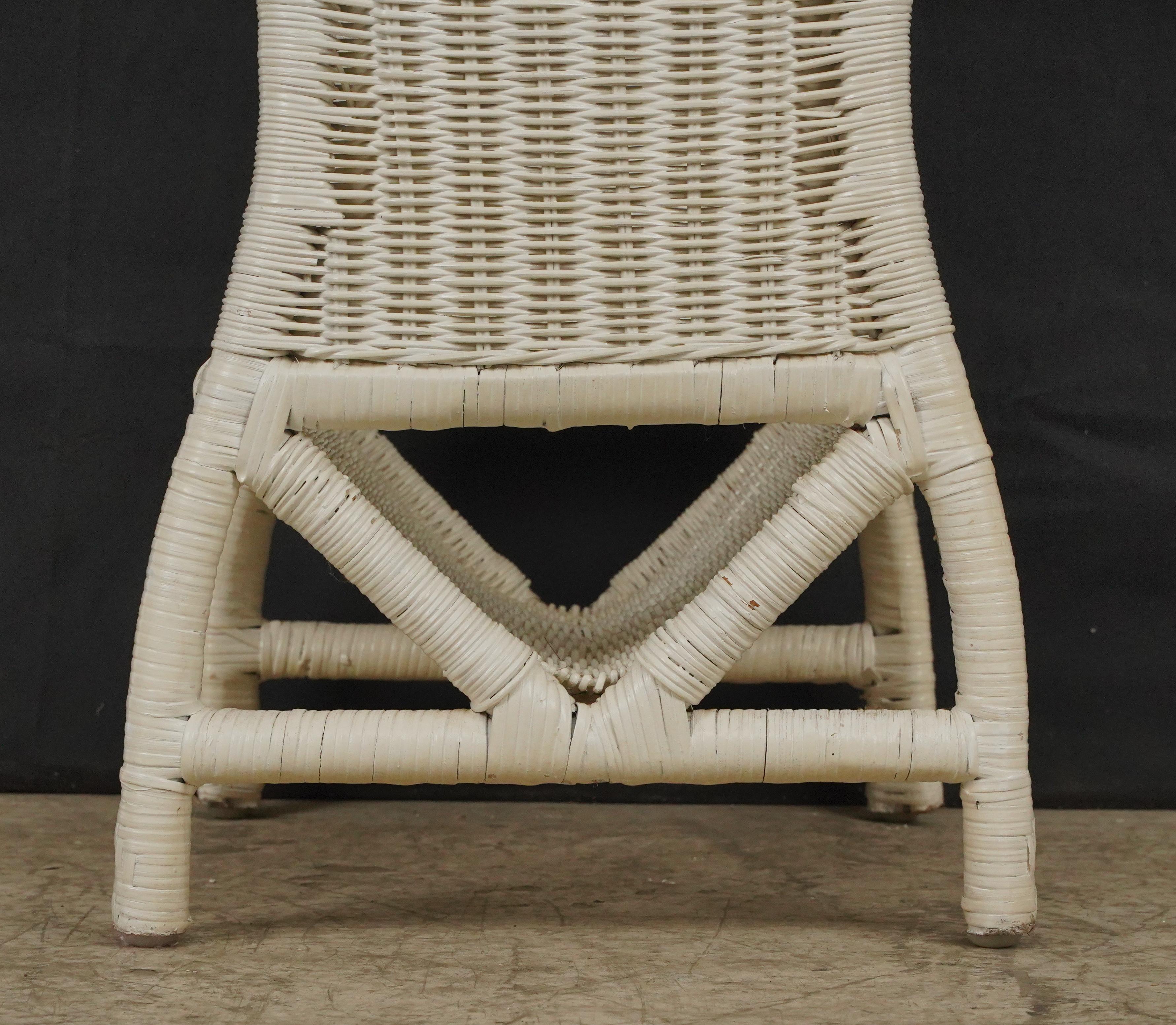 White Wicker Magazine End Table For Sale 3