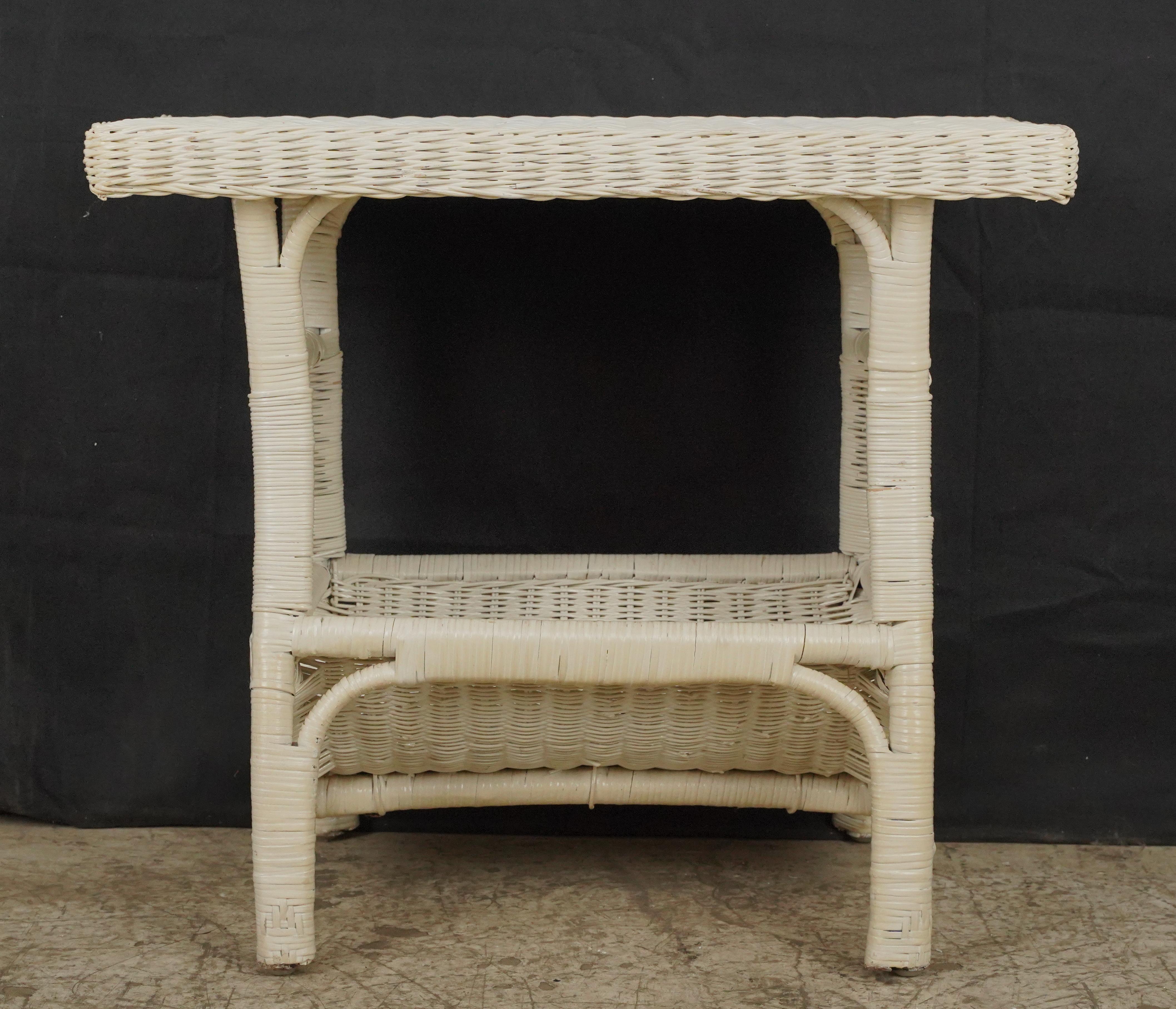 White Wicker Magazine End Table For Sale 4