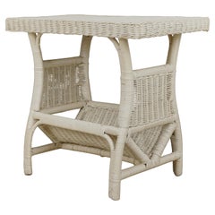 White Wicker Magazine End Table