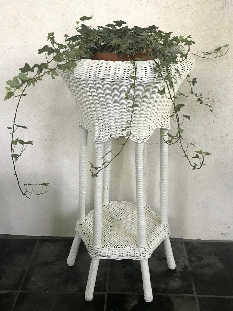 White Wicker Plant Stand at 1stDibs | vintage white wicker plant stand, white  wicker planter stand, white wicker plant stand vintage