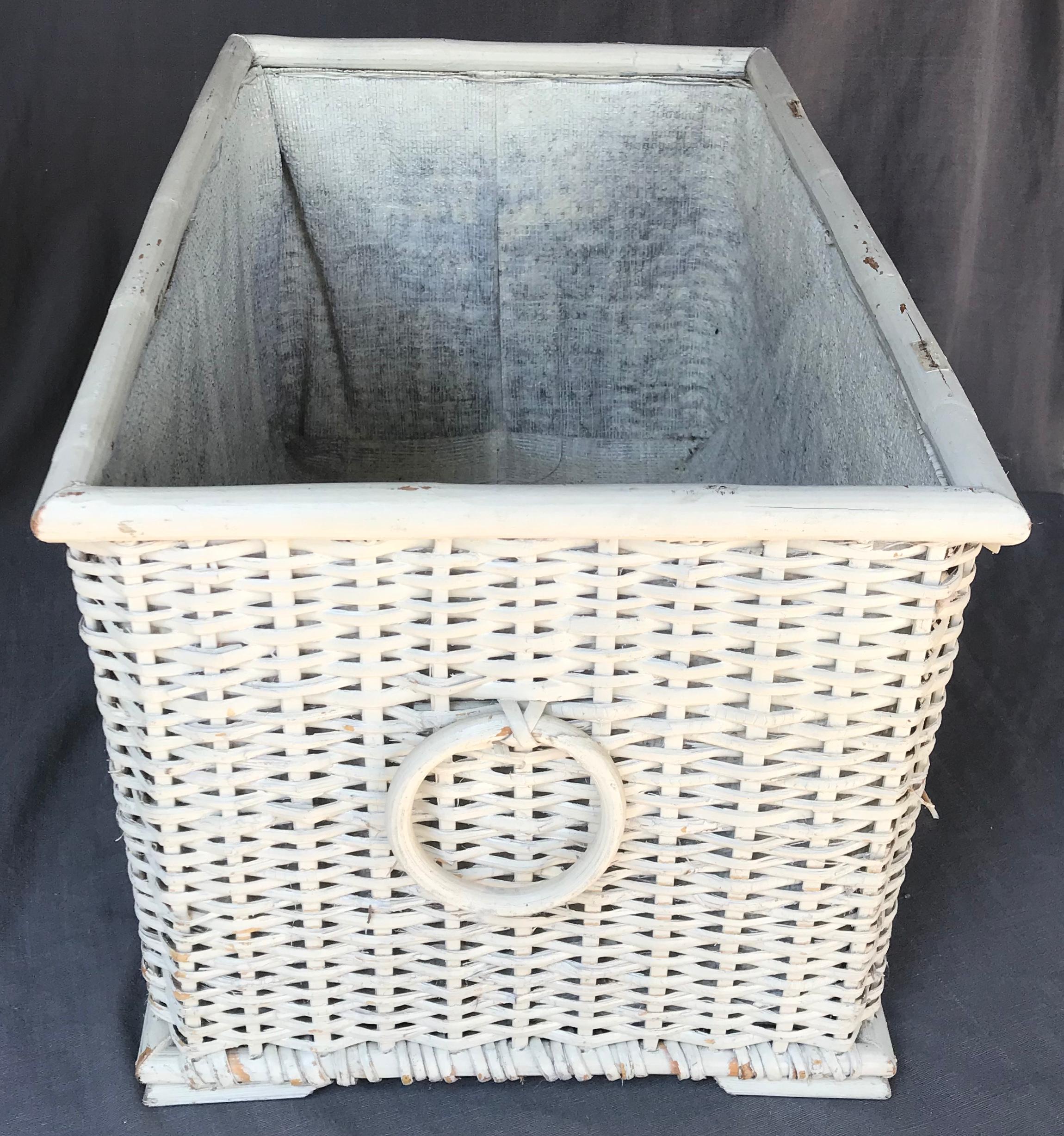 American White Wicker Planter For Sale